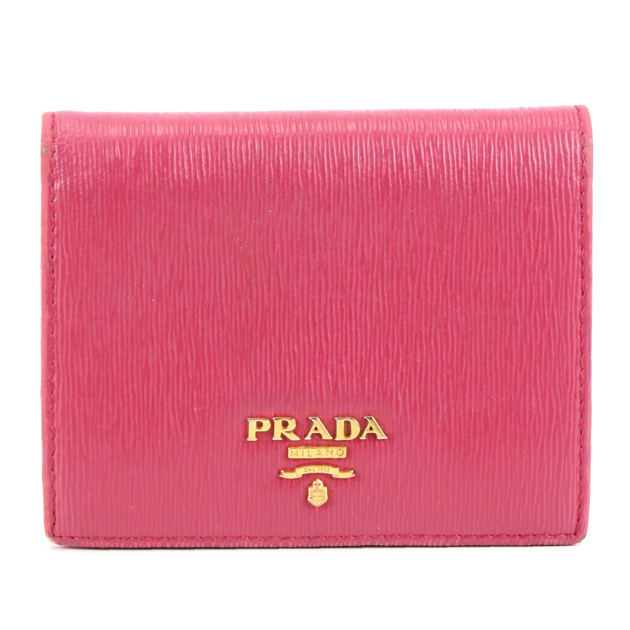Prada Bifold Compact Wallet in Textured Leather