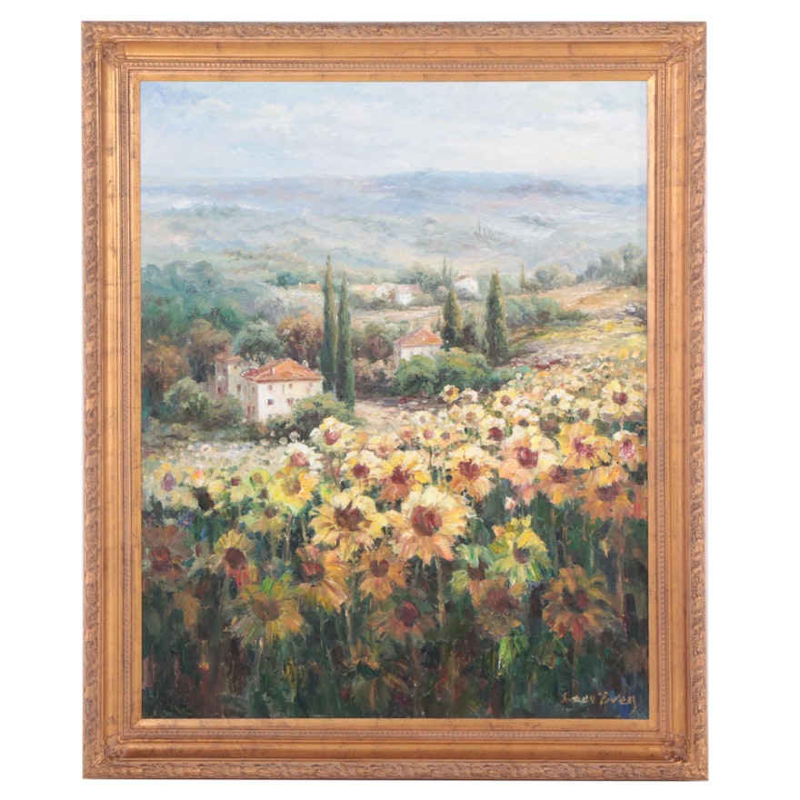 Large-Scale Tuscan Landscape Oil Painting, 21st Century