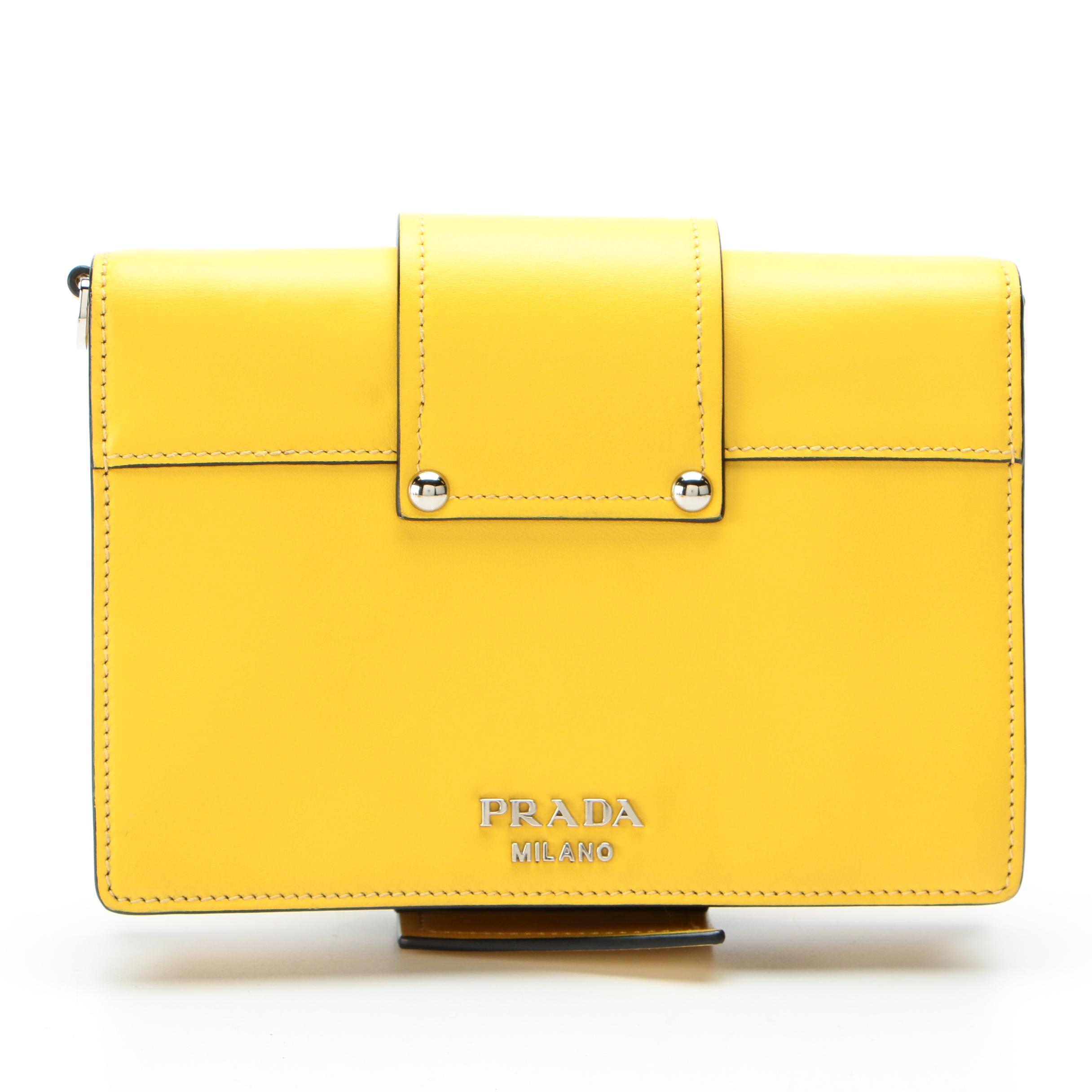 Prada Crossbody Bag in Yellow Leather with Plex Black Ribbon Flap