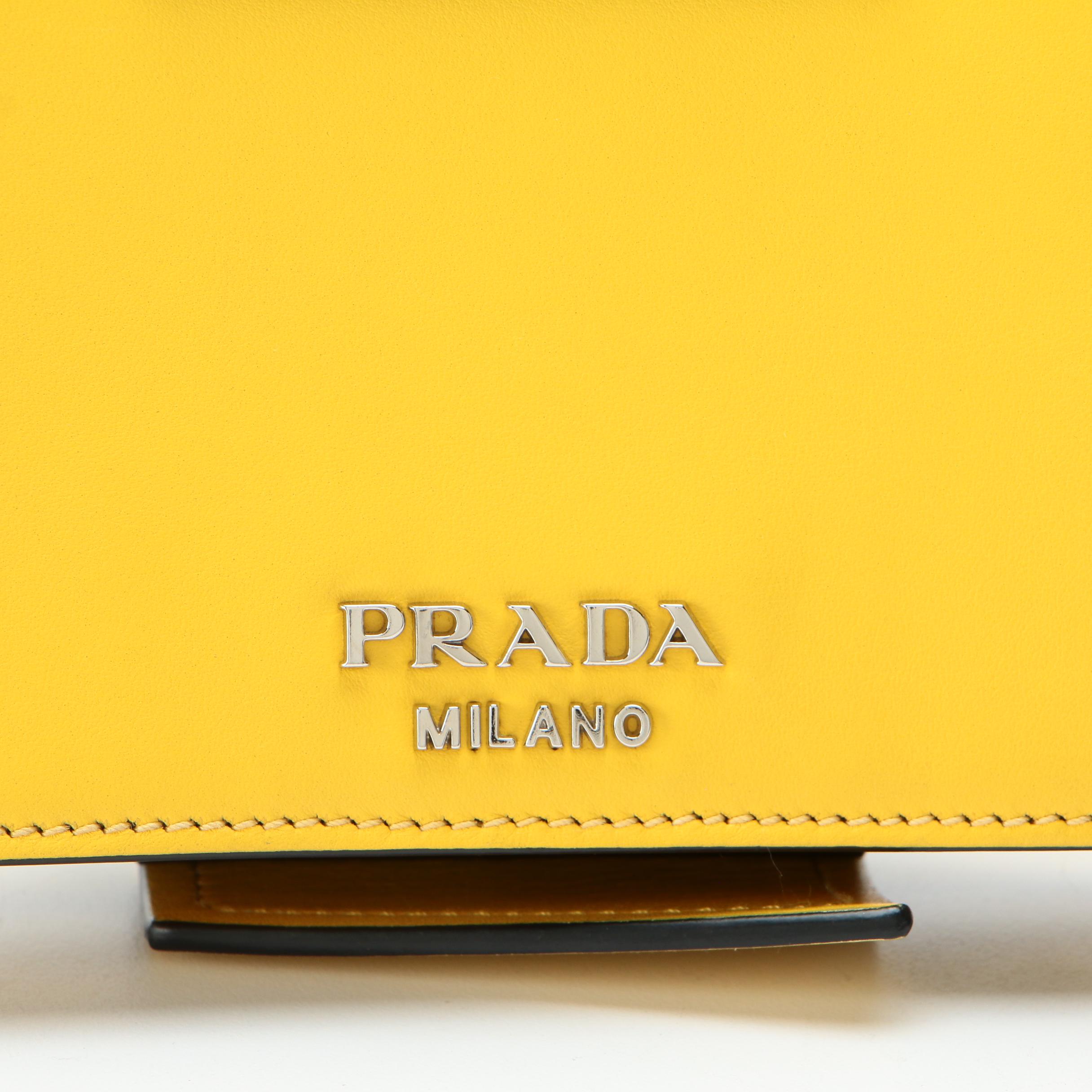 Prada Crossbody Bag in Yellow Leather with Plex Black Ribbon Flap