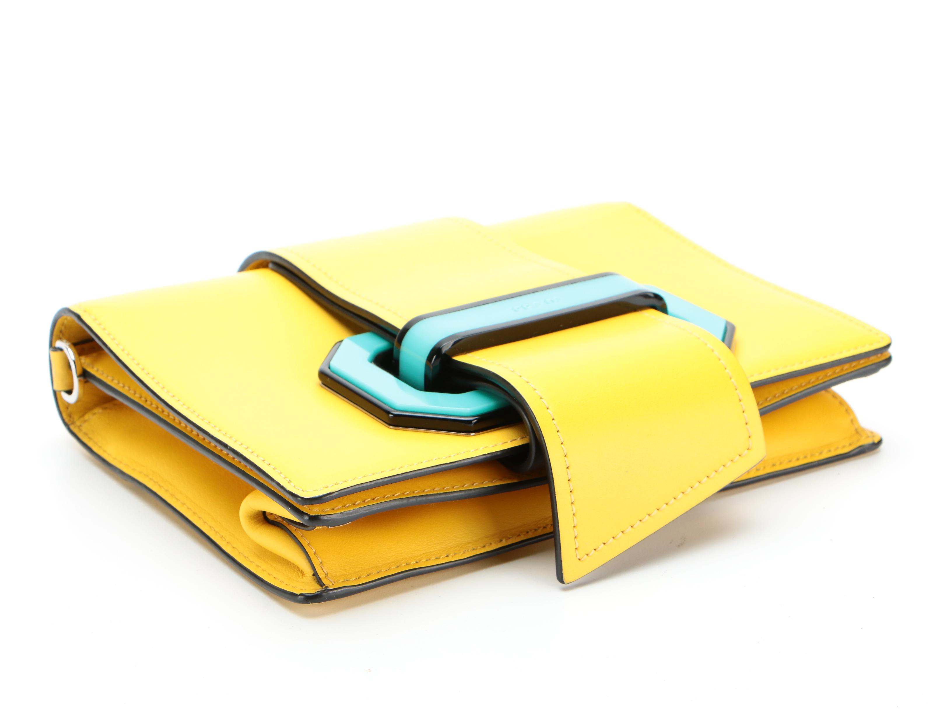 Prada Crossbody Bag in Yellow Leather with Plex Black Ribbon Flap