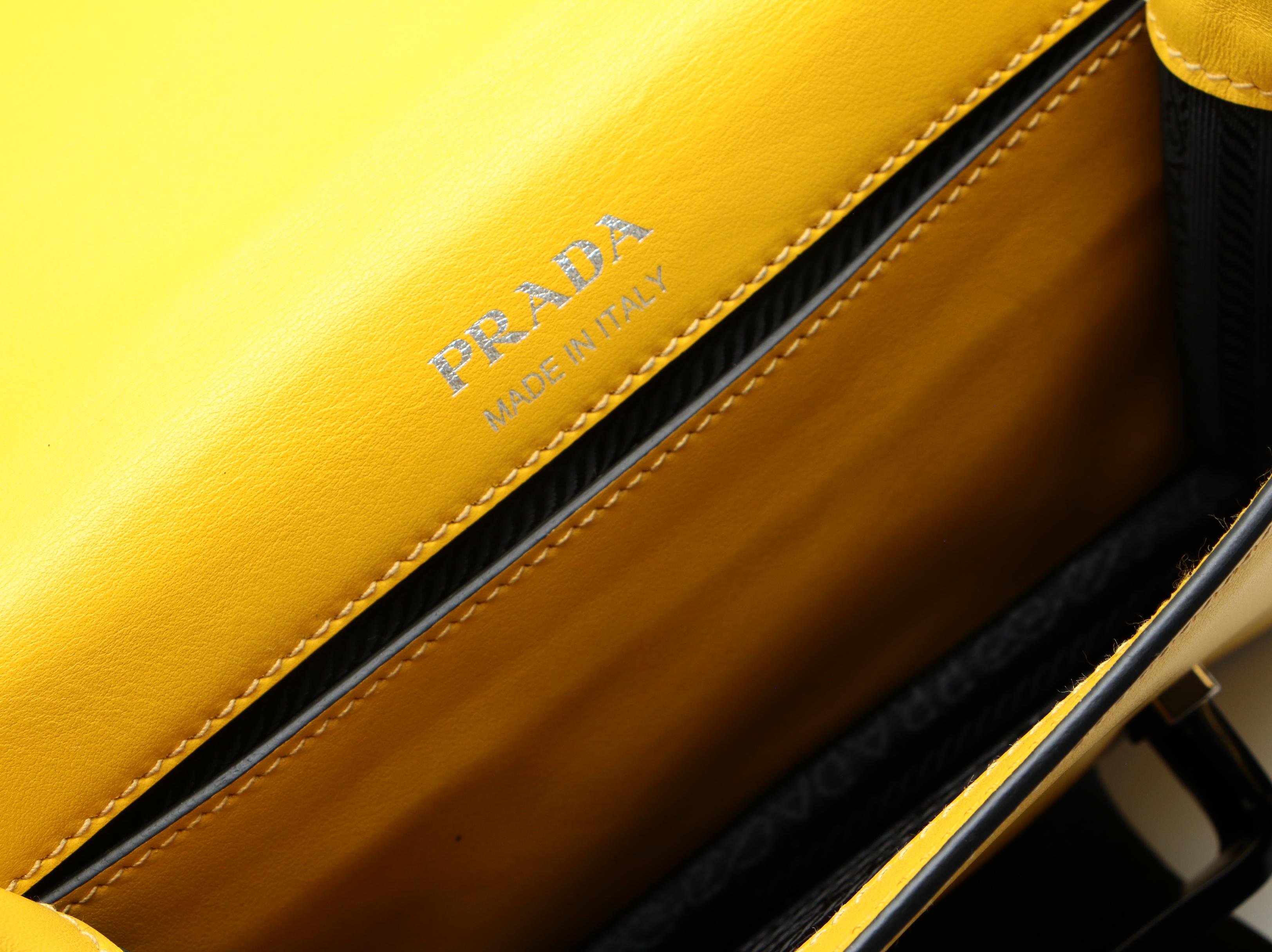 Prada Crossbody Bag in Yellow Leather with Plex Black Ribbon Flap