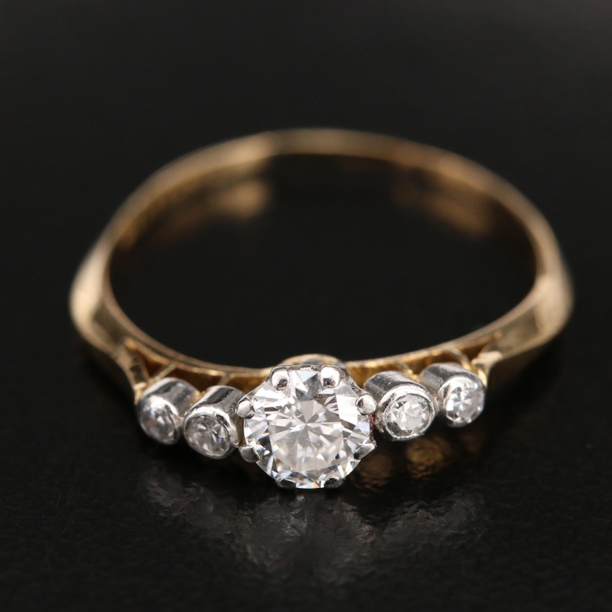 Vintage 18K Diamond Five Stone Ring with Platinum Accents