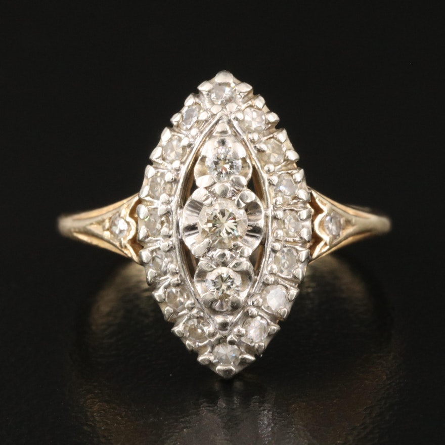 Vintage 14K Navette Diamond Ring