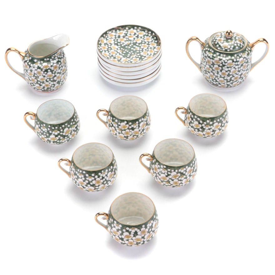 Japanese Kutani Porcelain Tea Cups with Cream and Sugar