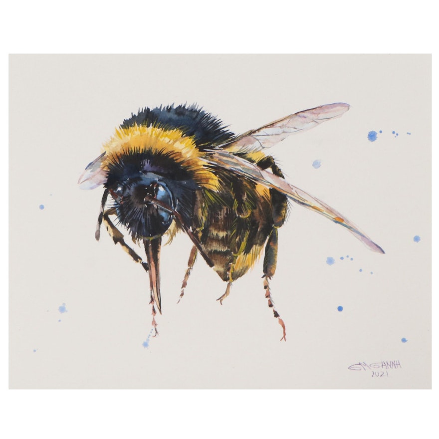 Ganna Melnychenko Watercolor Painting of Bee, 2021