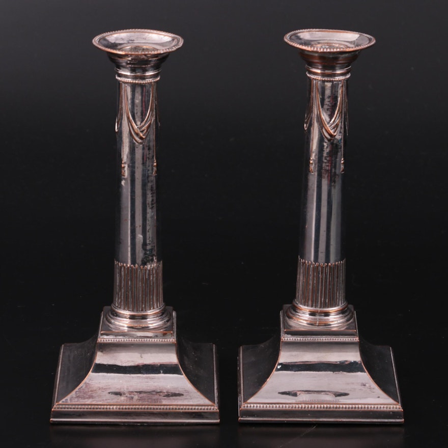 Pair of Old Sheffield Plate Candlesticks, 19th Century