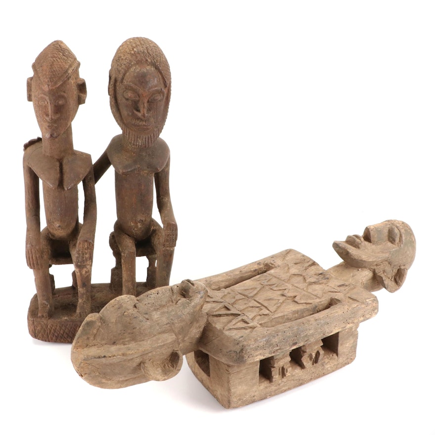 Dogon Style Couple Figure and Stool, West Africa
