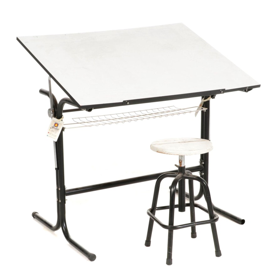 Drafting Table and Adjustable Stool, Late 20th Century