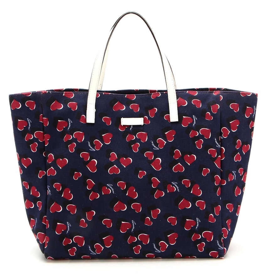 Gucci Tote Bag in Heartbeat Print Canvas with White Leather Trim