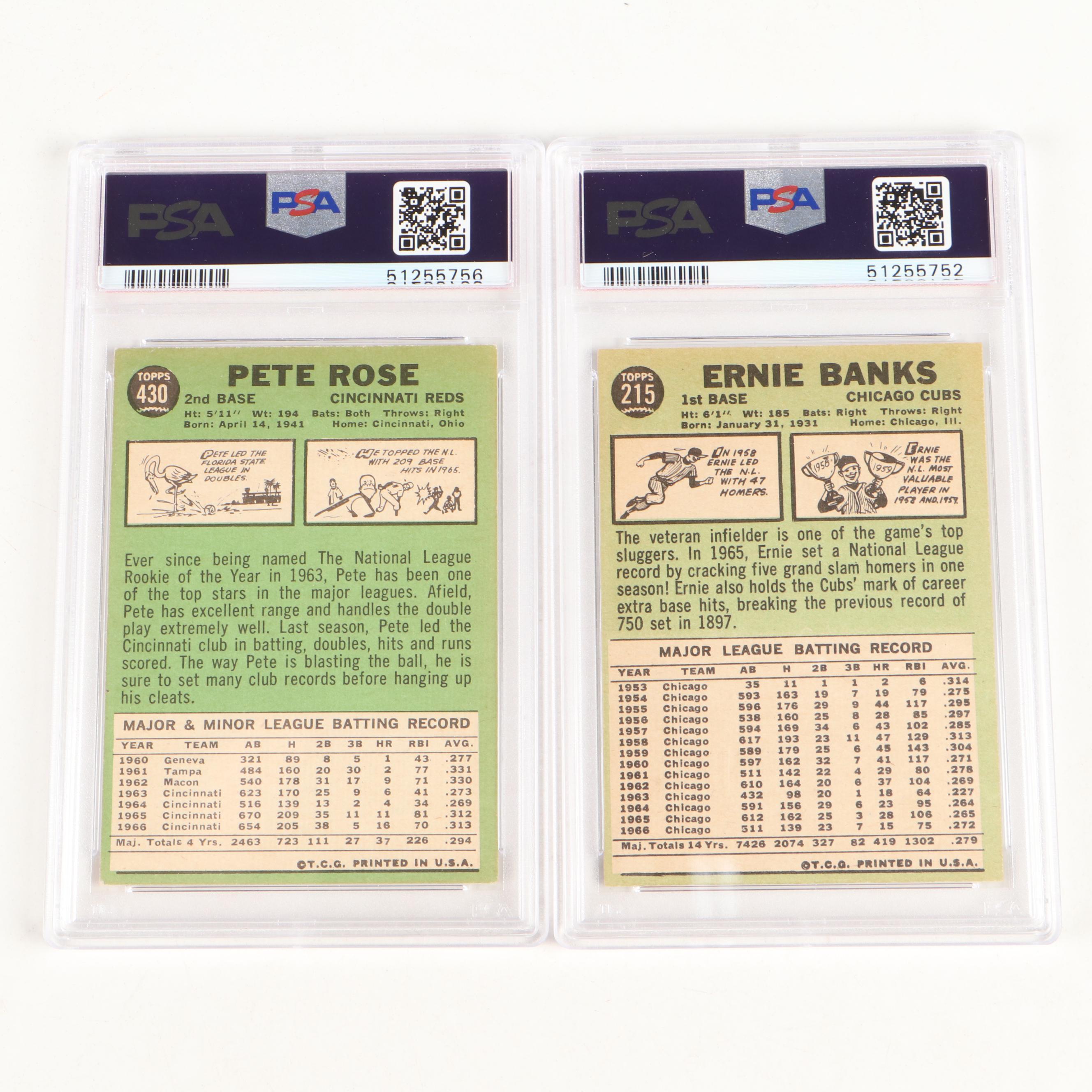 1967 Ernie Banks and Pete Rose Topps PSA Graded Baseball Cards
