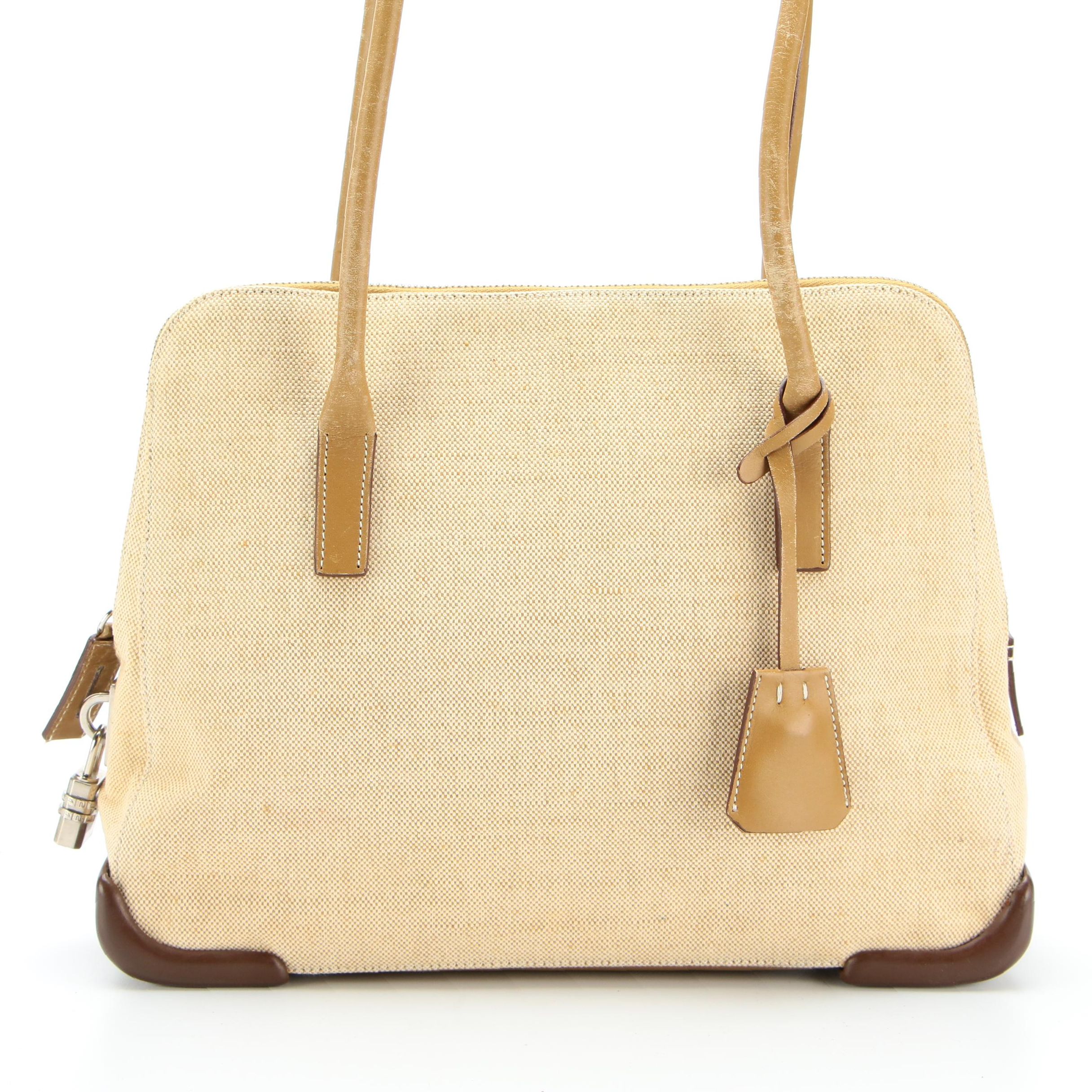 Prada Domed Shoulder Bag in Canvas and Leather Trim