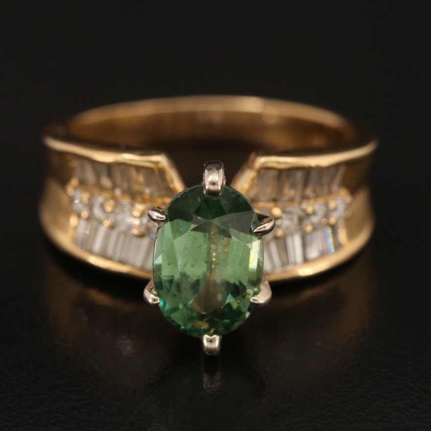 14K and 18K 2.76 CT Demantoid and Diamond Concave Ring