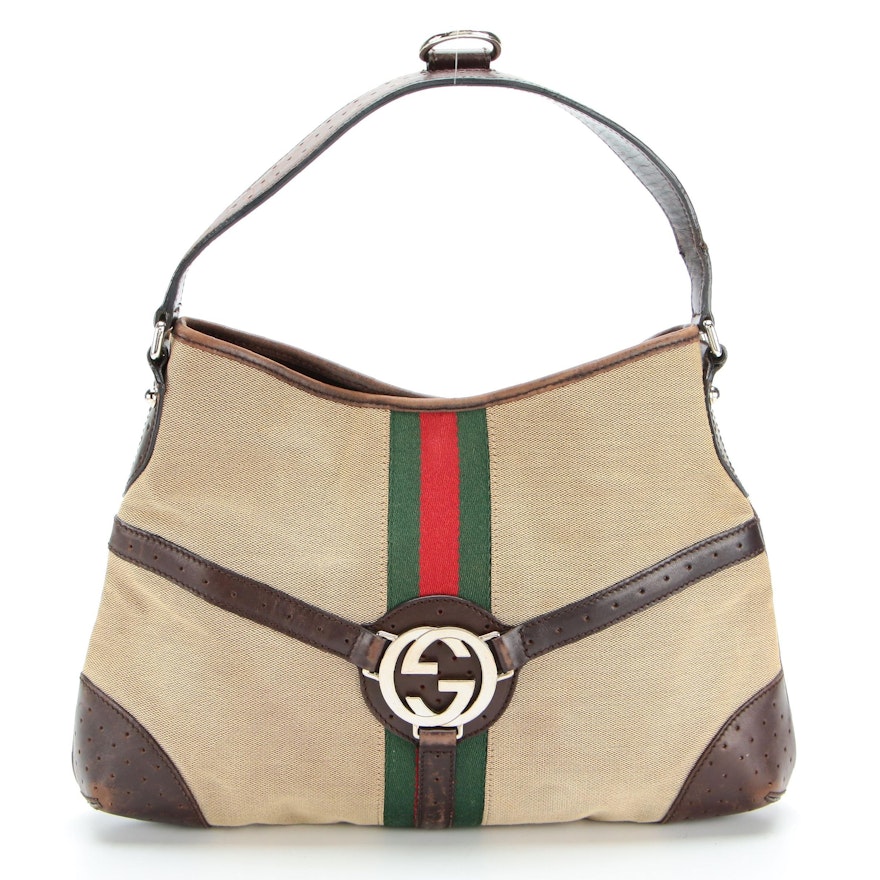 Gucci Reins Hobo Bag with Web Stripe in Canvas and Leather