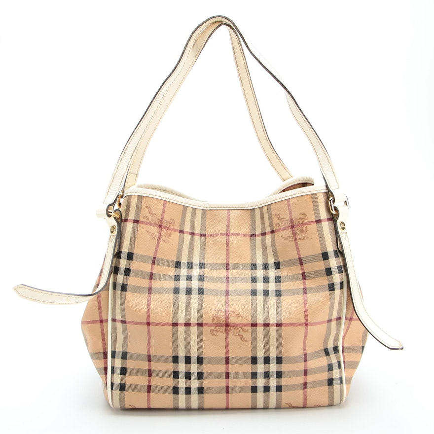 Burberry Small Canterbury Tote in PVC Haymarket Check with Patent Leather Trim