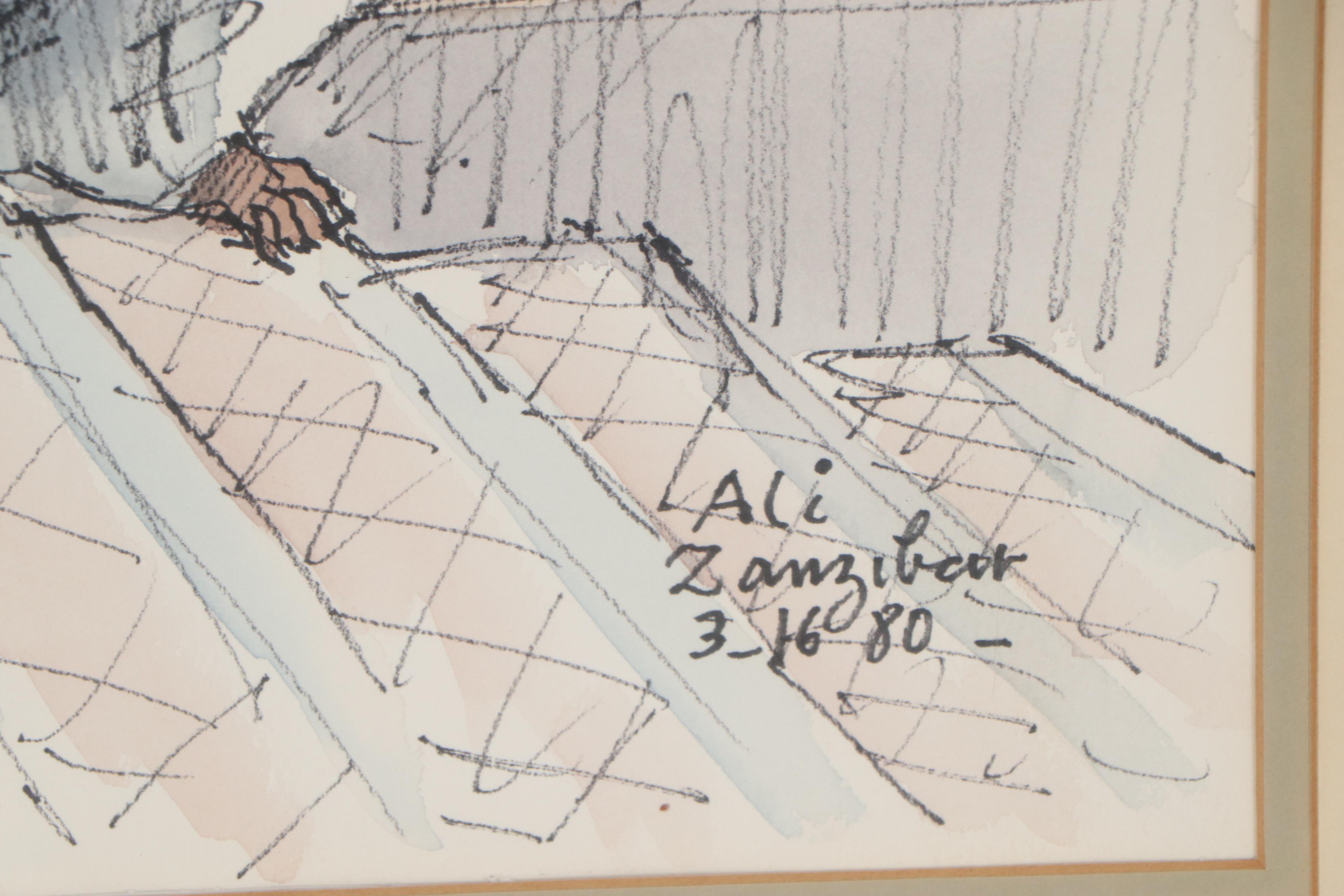 Figurative Watercolor Painting "Ali, Zanzibar," 1980