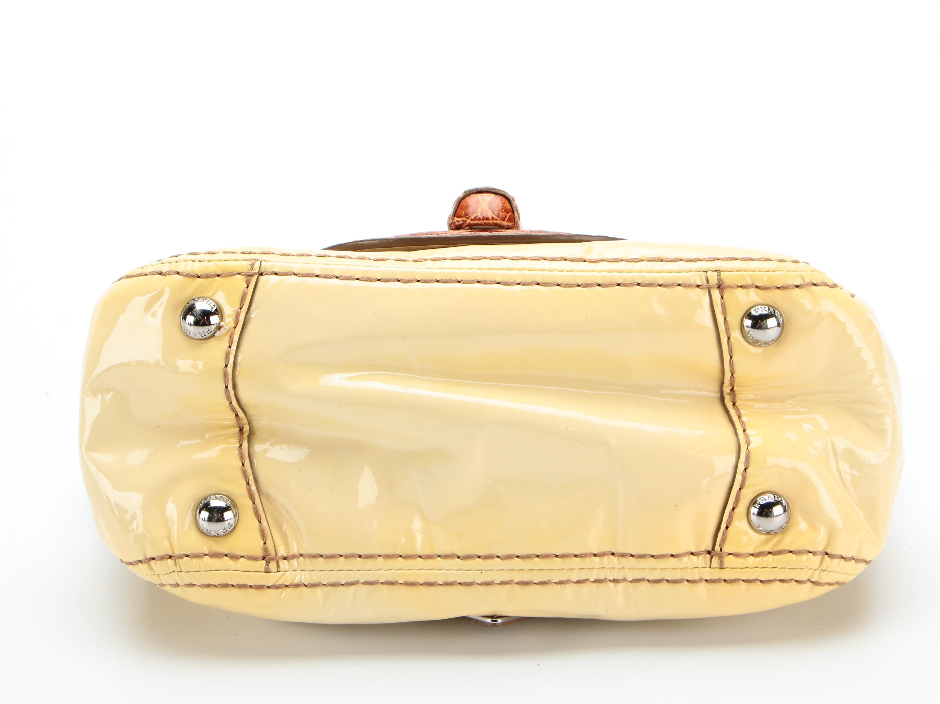 Prada Shoulder Bag BR4594 in Patent Leather with Alligator Skin Trim