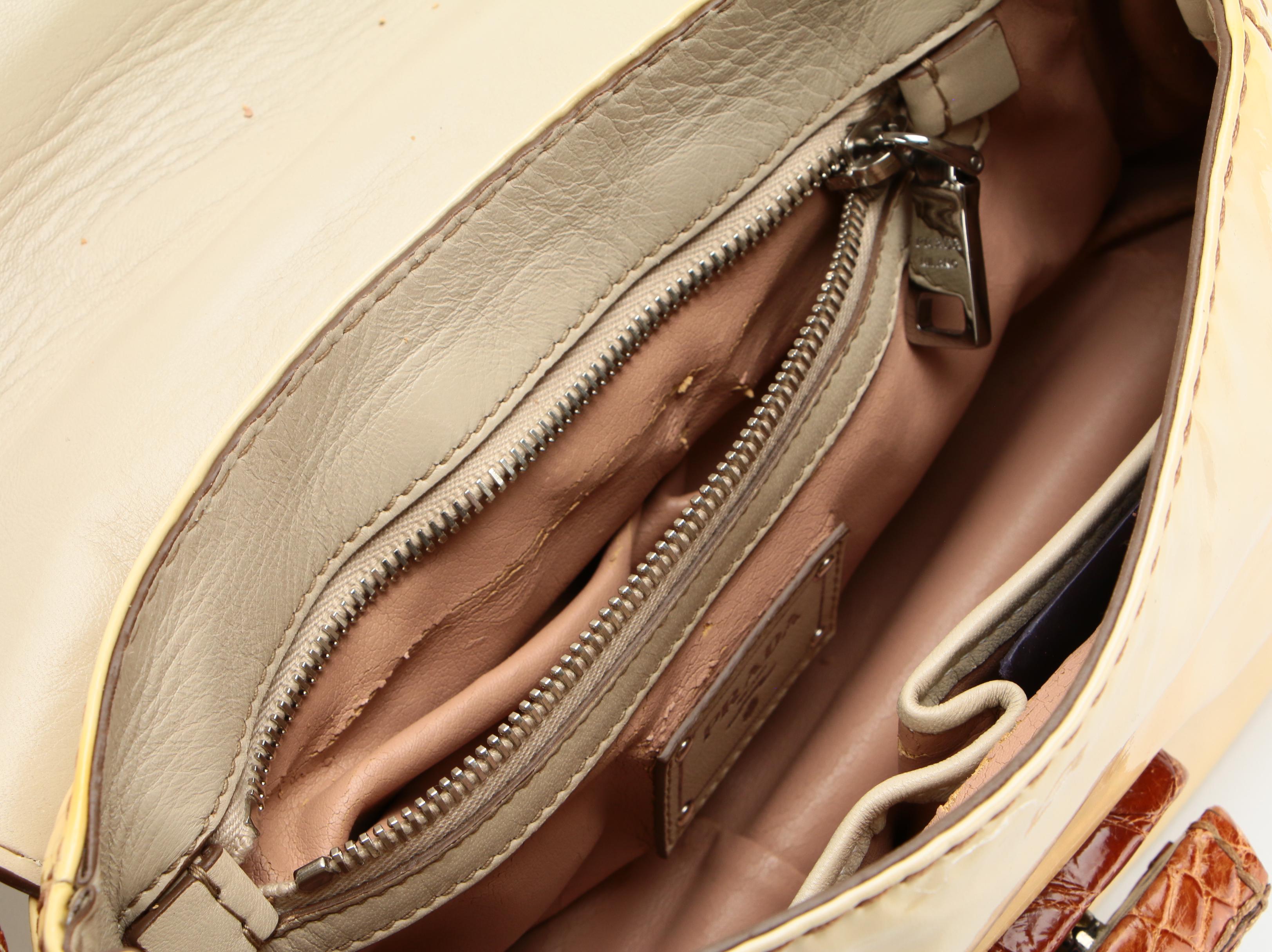 Prada Shoulder Bag BR4594 in Patent Leather with Alligator Skin Trim