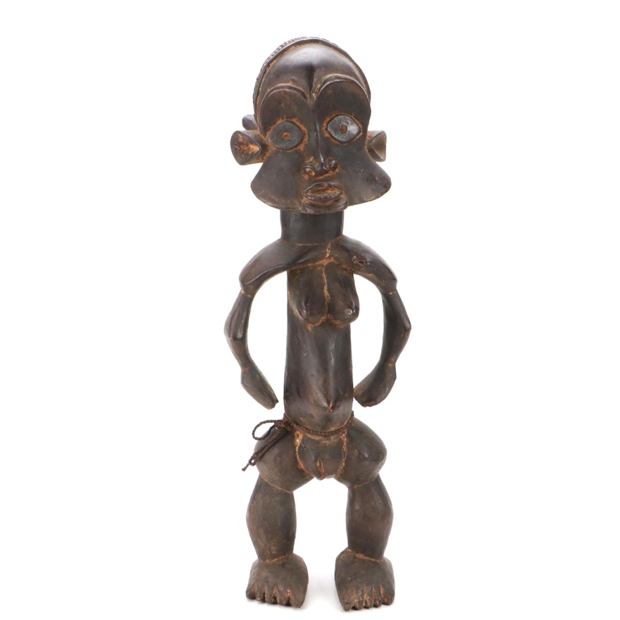 West African Style Hand-Carved Wood Sculpture of Standing Figure