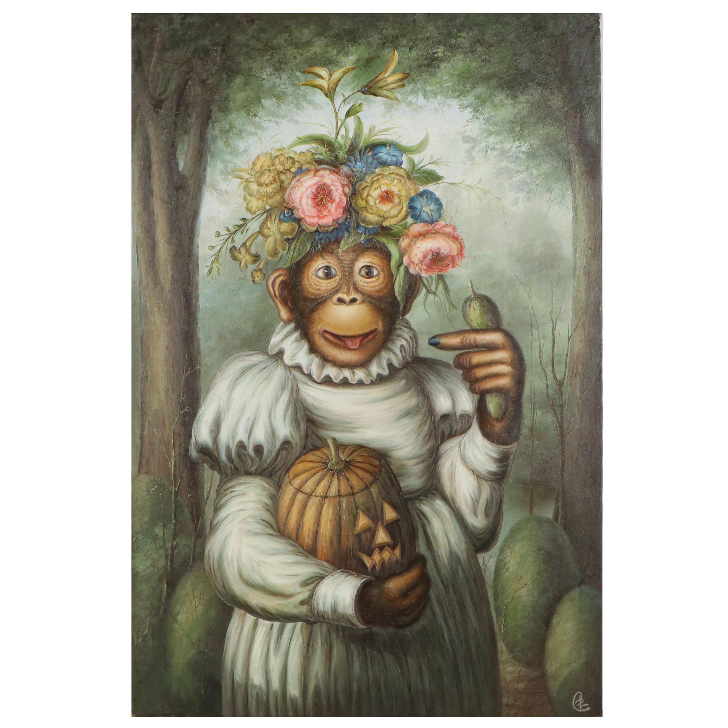Anthropomorphic Chimpanzee Oil Painting in the Style of Donald Roller Wilson