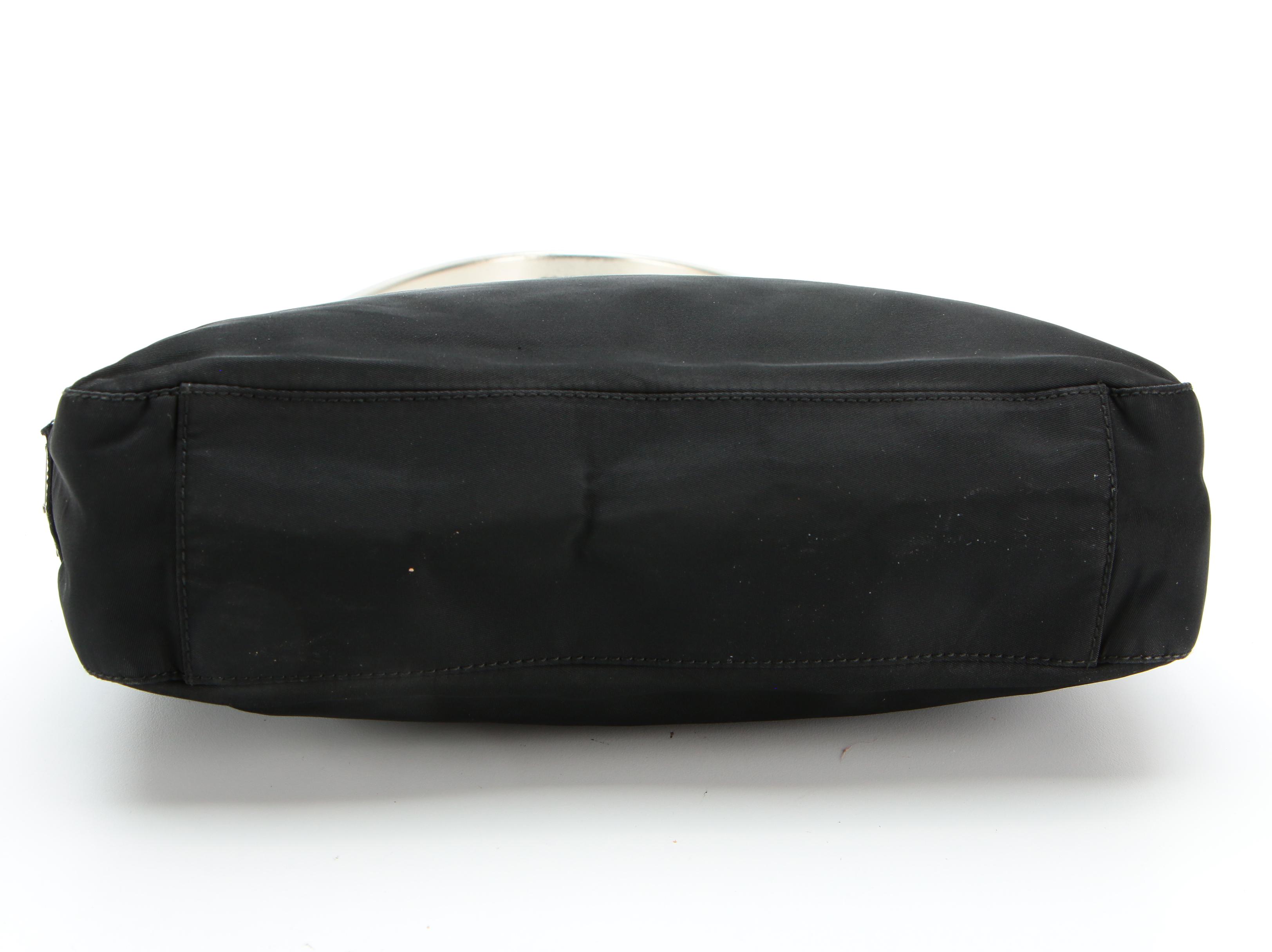 Prada Shoulder Bag in Black Tessuto Nylon with Silver-Tone Handle