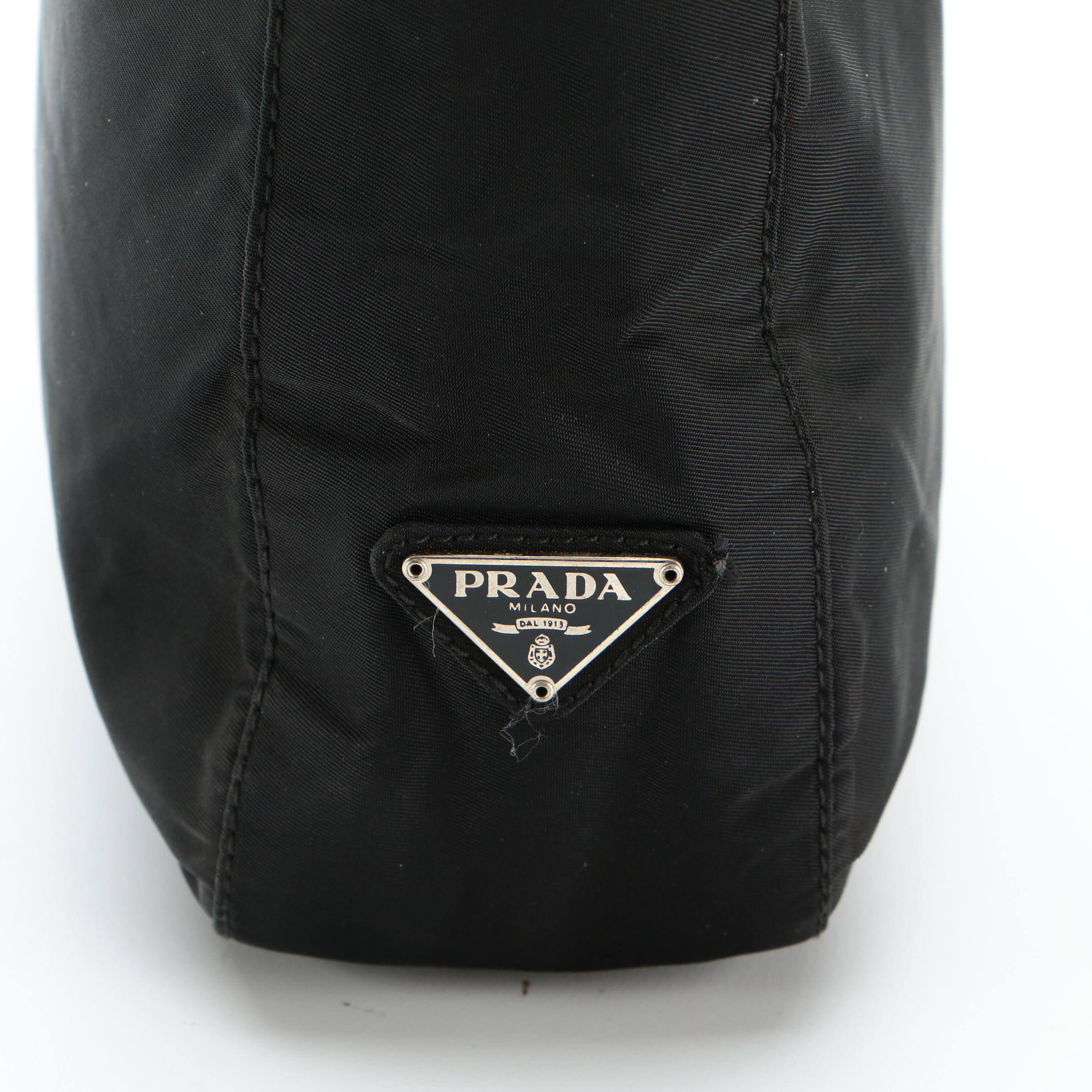 Prada Shoulder Bag in Black Tessuto Nylon with Silver-Tone Handle