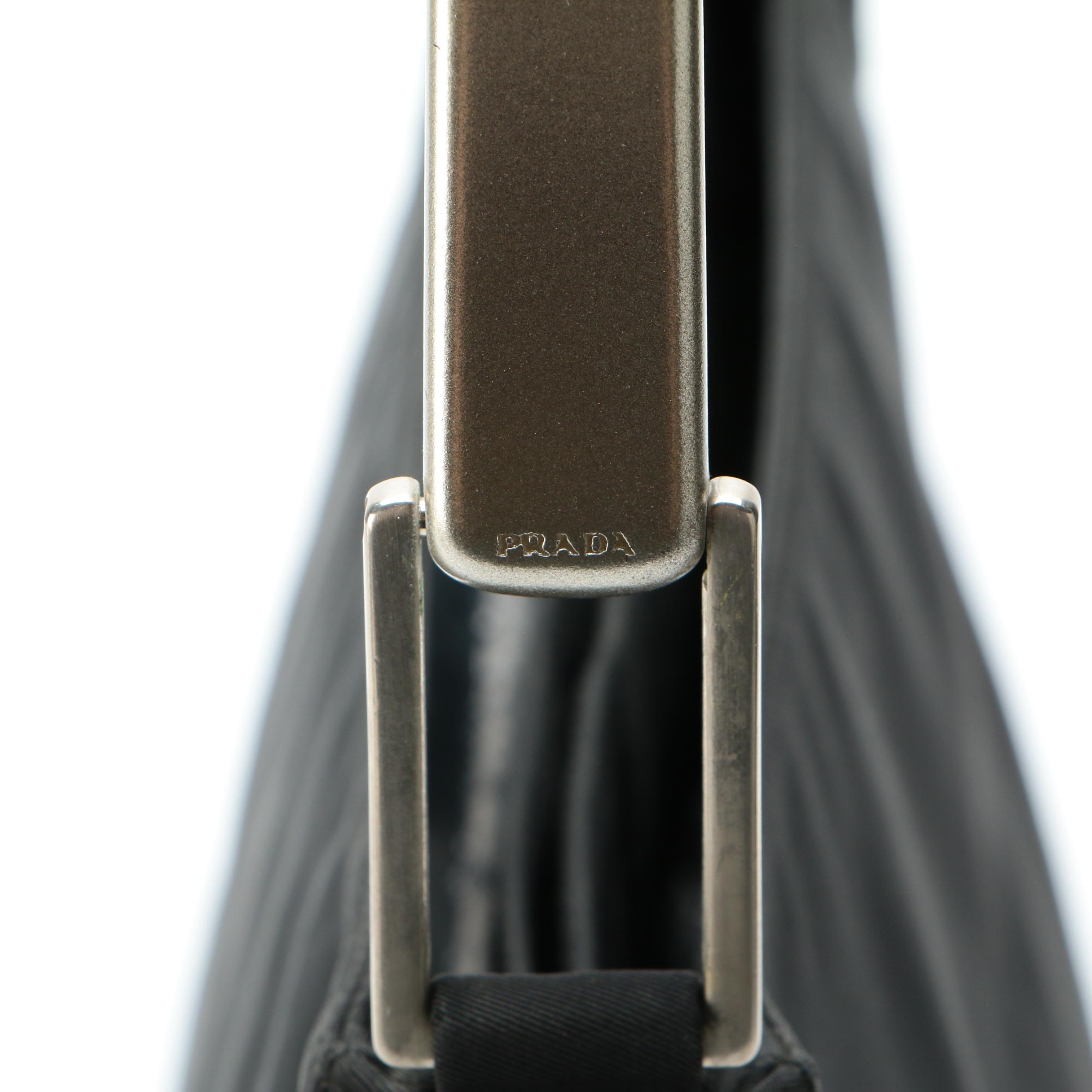 Prada Shoulder Bag in Black Tessuto Nylon with Silver-Tone Handle