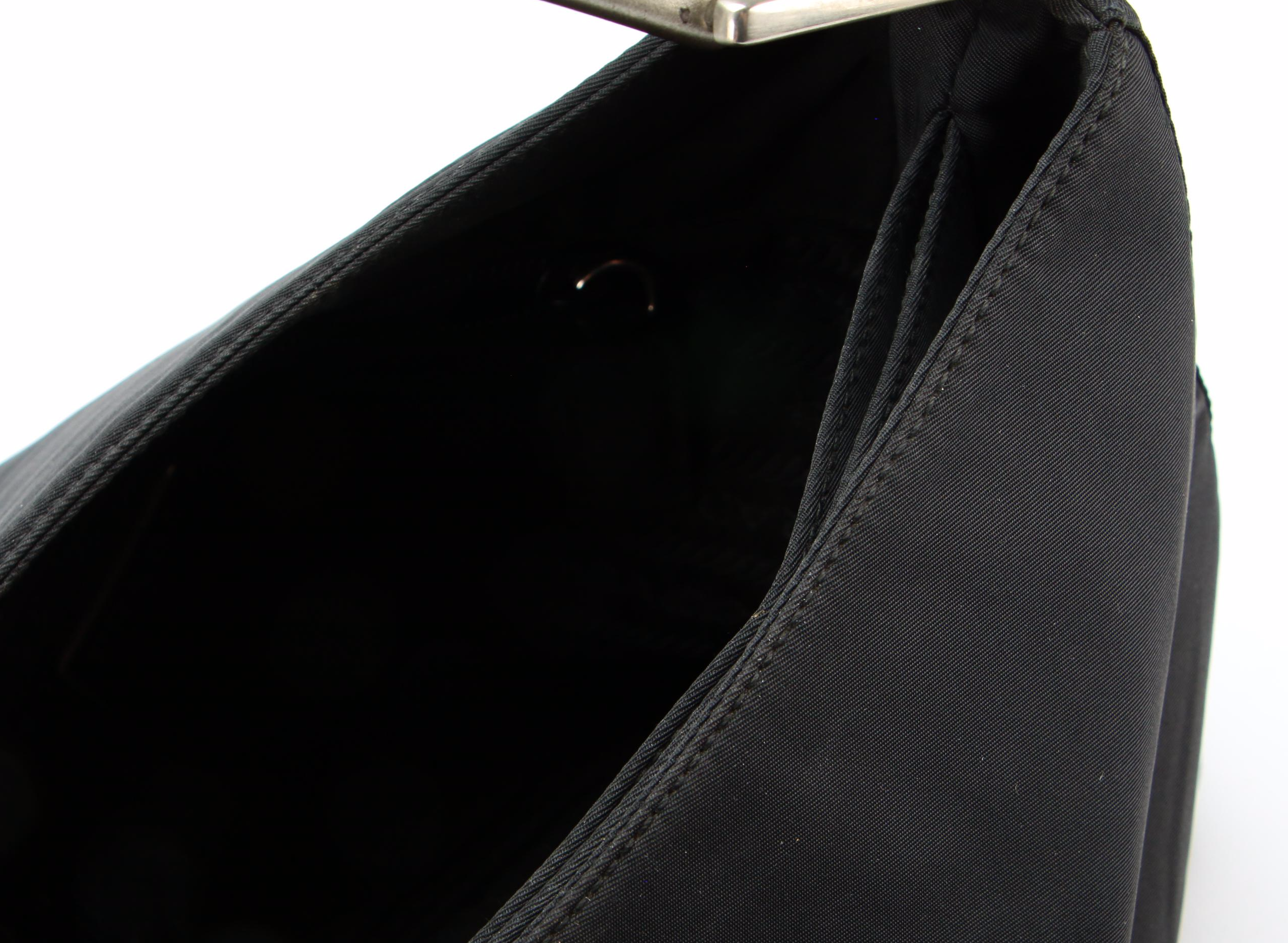 Prada Shoulder Bag in Black Tessuto Nylon with Silver-Tone Handle