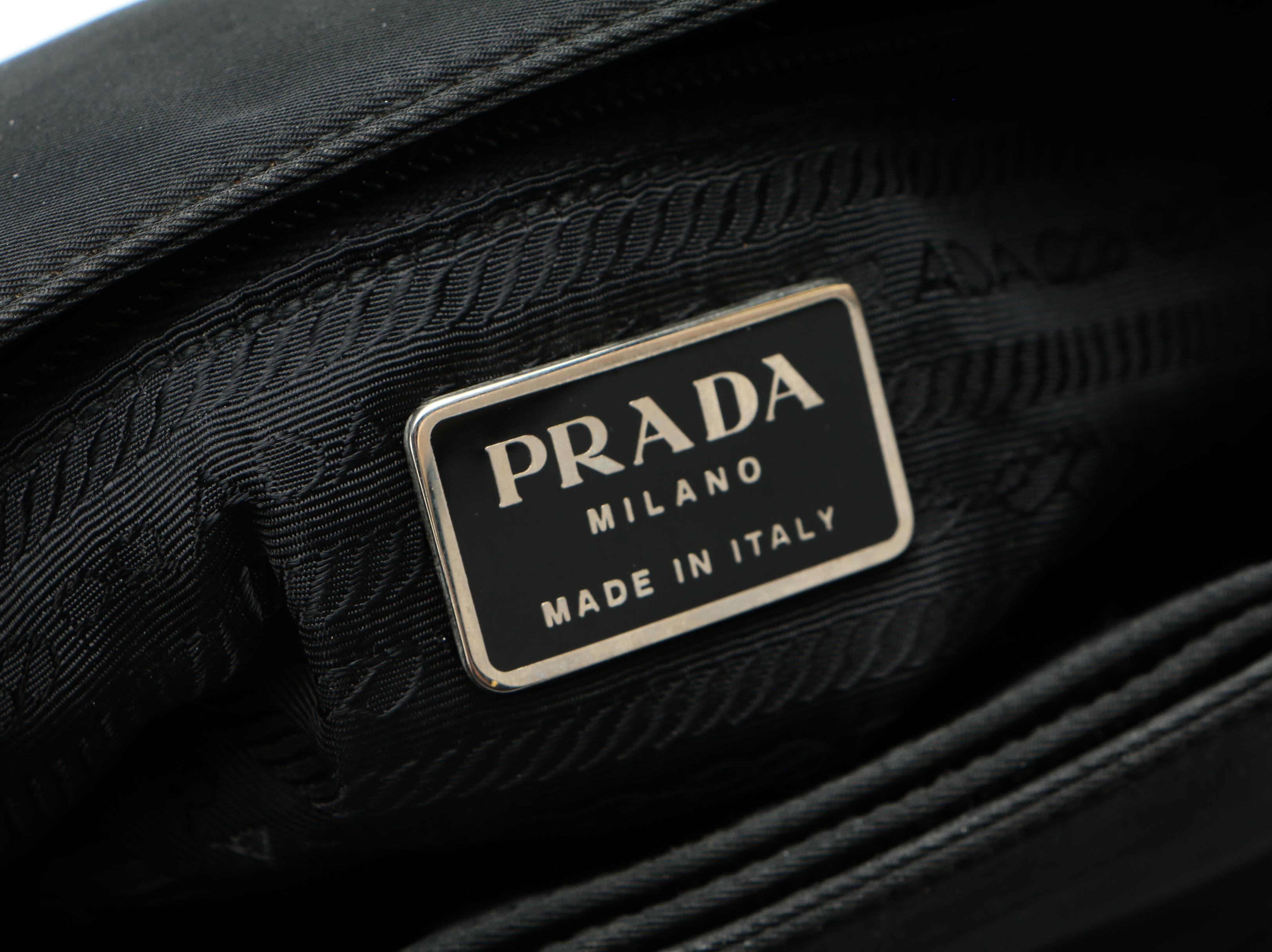 Prada Shoulder Bag in Black Tessuto Nylon with Silver-Tone Handle