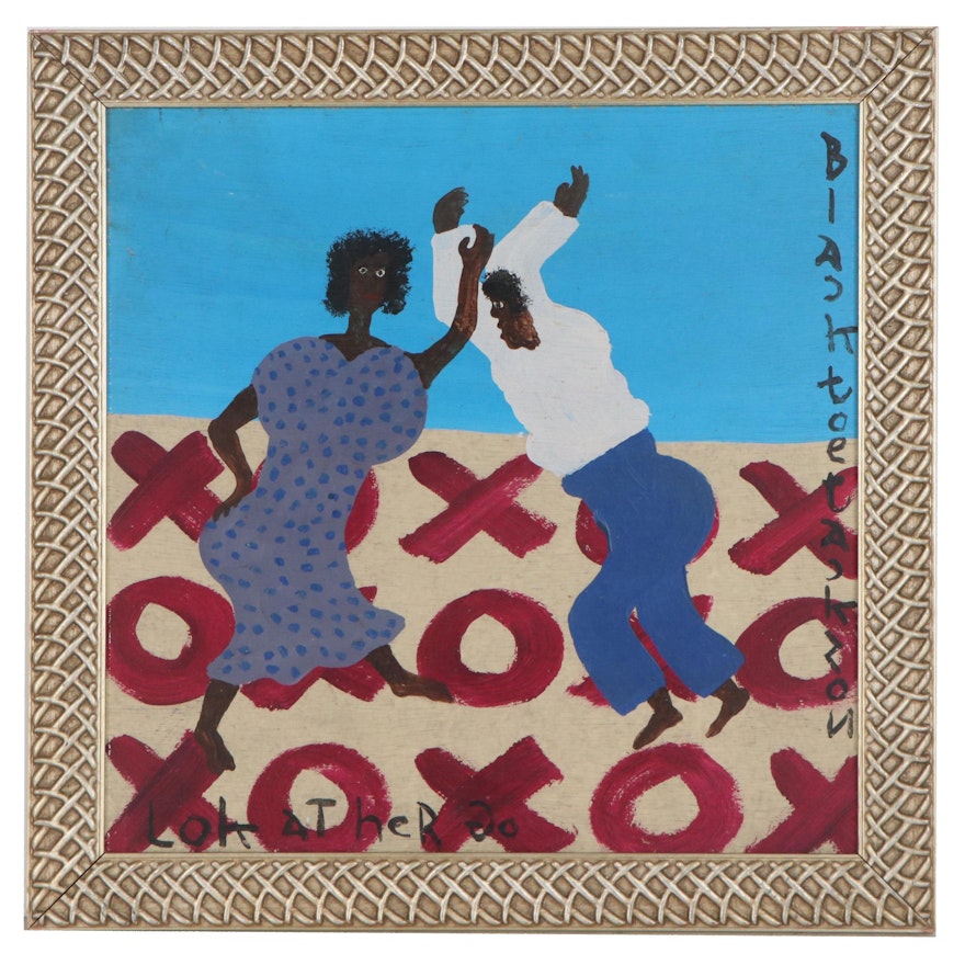 Black Joe Jackson Folk Art Acrylic Painting "Lok at Her Go"