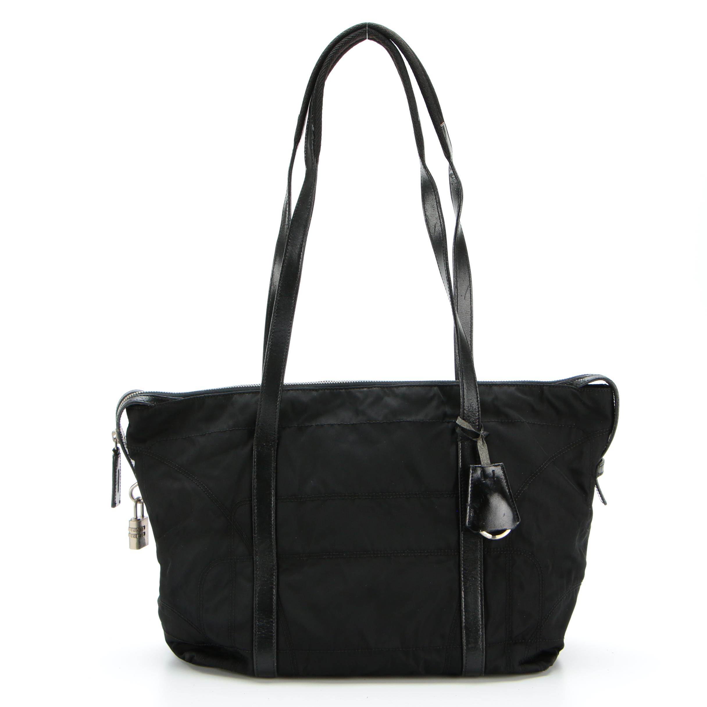 Prada Tote in Black Tessuto Nylon with Leather Trim
