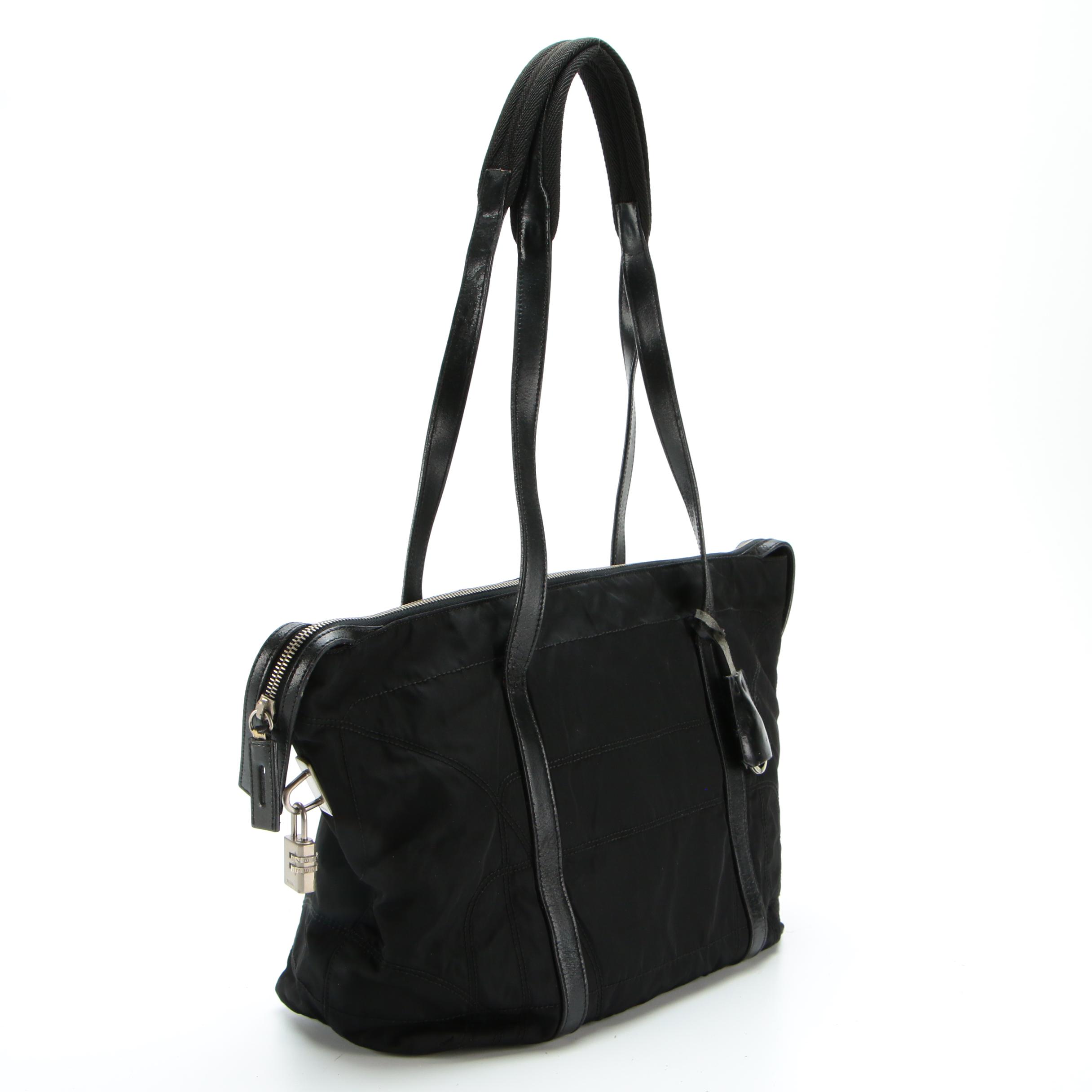 Prada Tote in Black Tessuto Nylon with Leather Trim