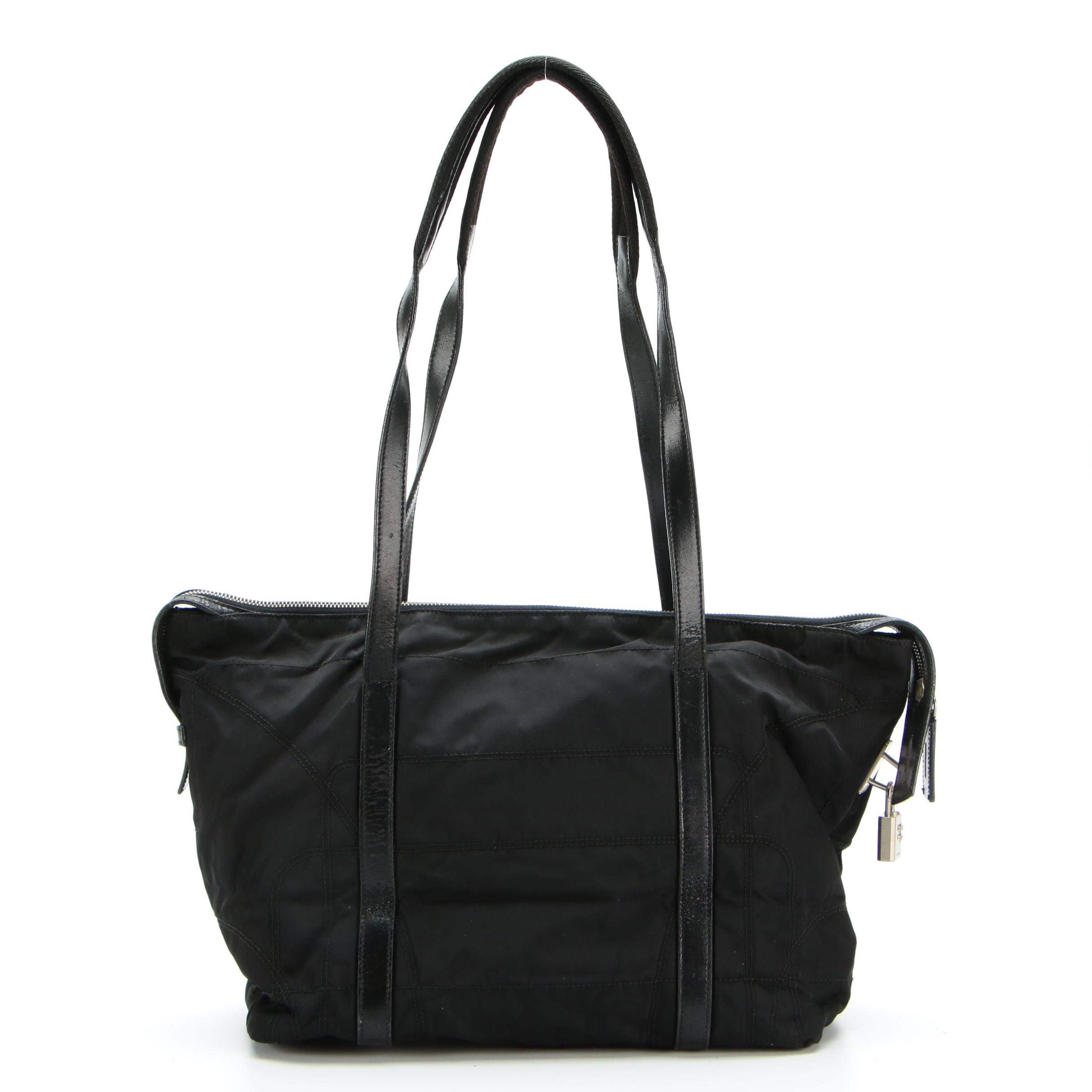 Prada Tote in Black Tessuto Nylon with Leather Trim