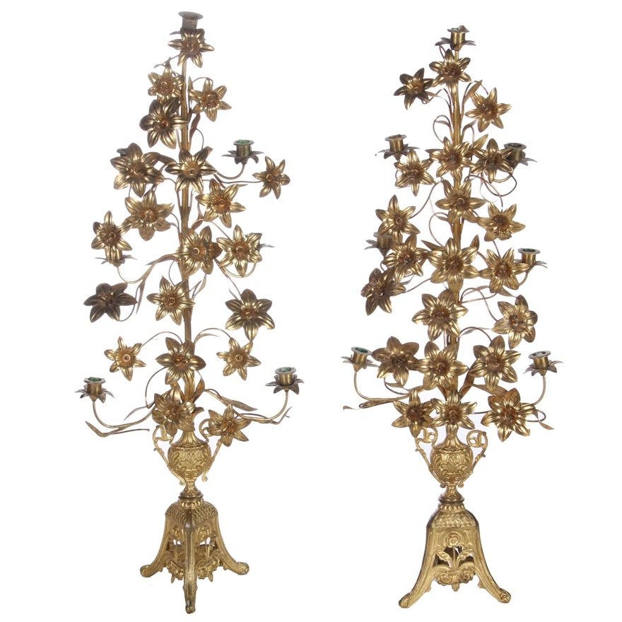 Pair of Gilt Tole Seven-Light Candelabras, Possibly Italian, 20th Century