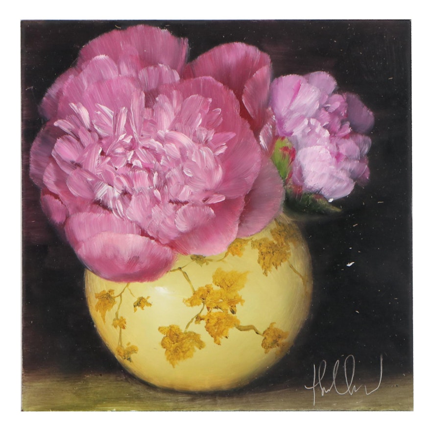 Thu-Thuy Tran Oil Painting "Summer Pink Peonies"