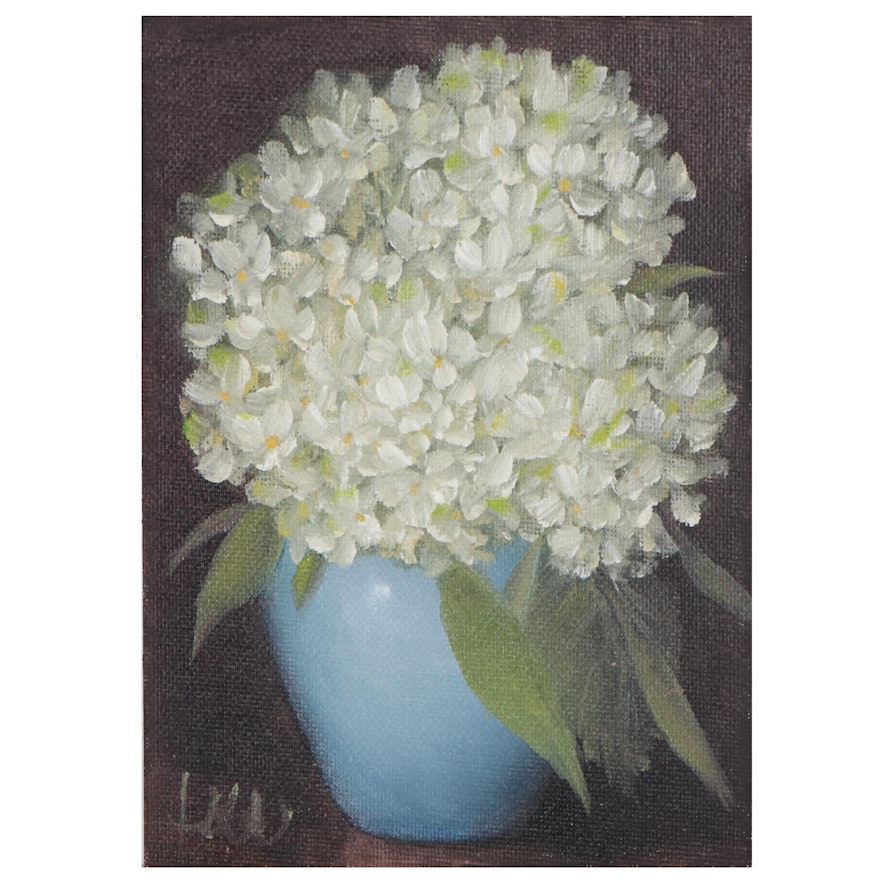 Thu-Thuy Tran Oil Painting "Hydrangeas and Blue Vase"