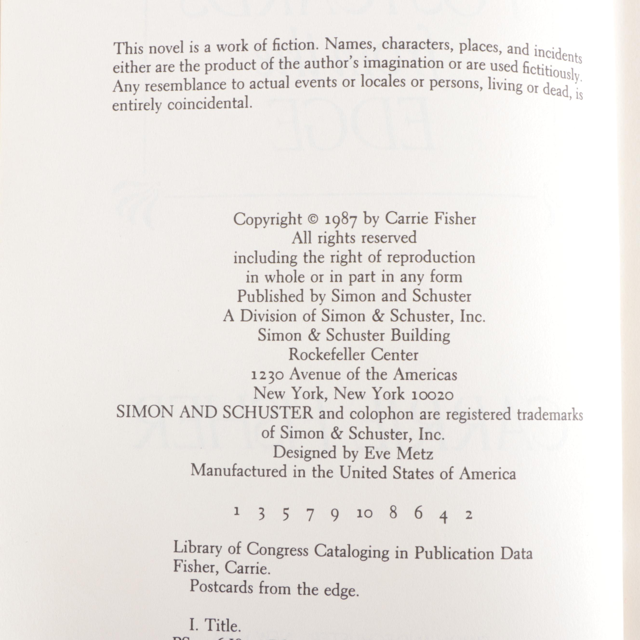 First Edition "Postcards from the Edge" by Carrie Fisher, 1987