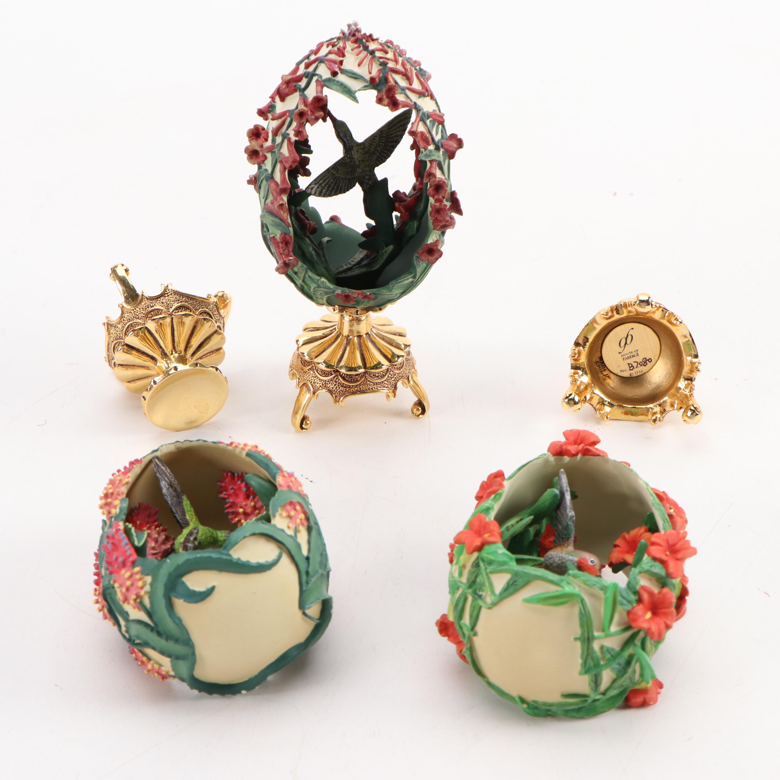 Franklin Mint House of Fabergé Hummingbird Eggs with Stands