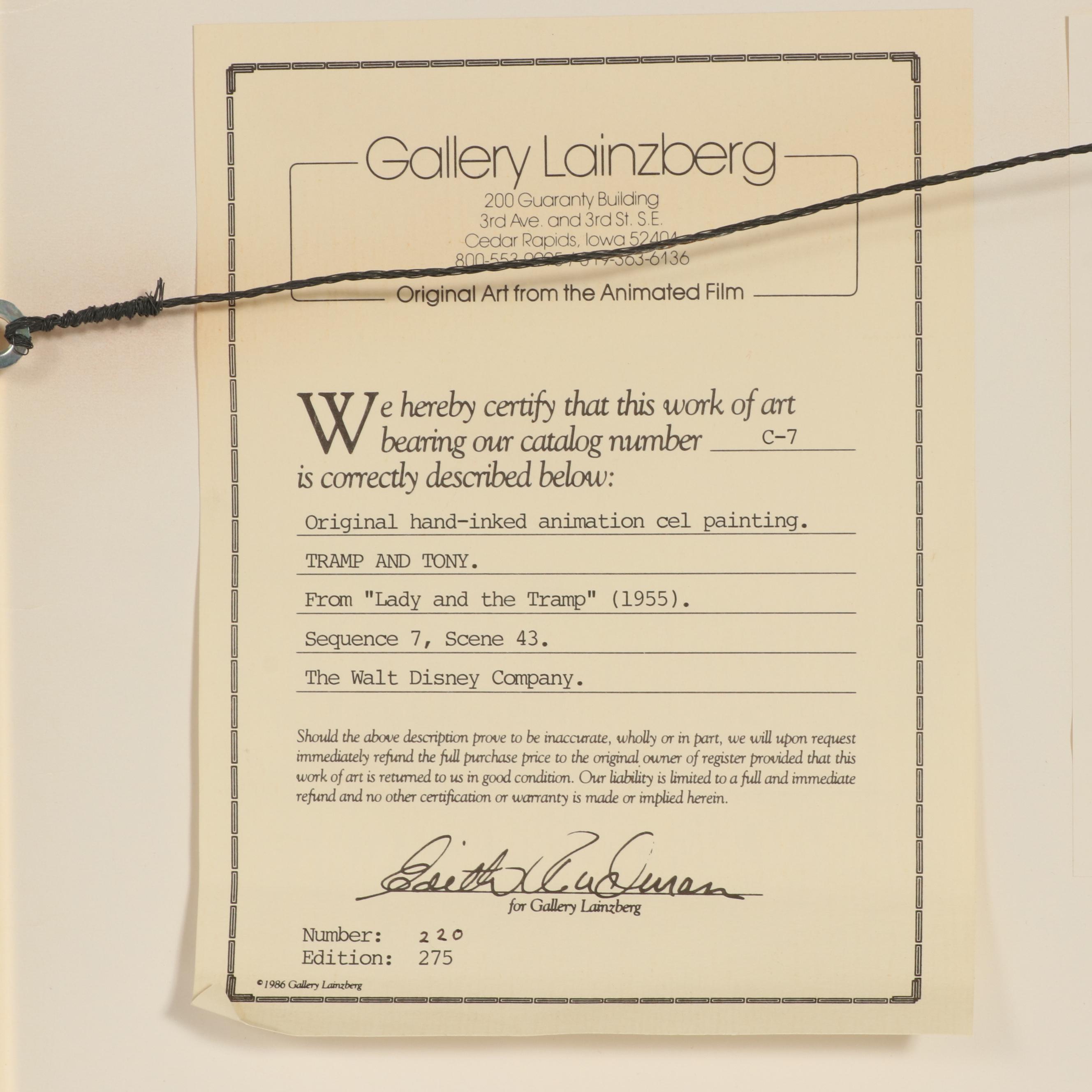 Disney "Lady and the Tramp" Hand-Painted Animation Cel