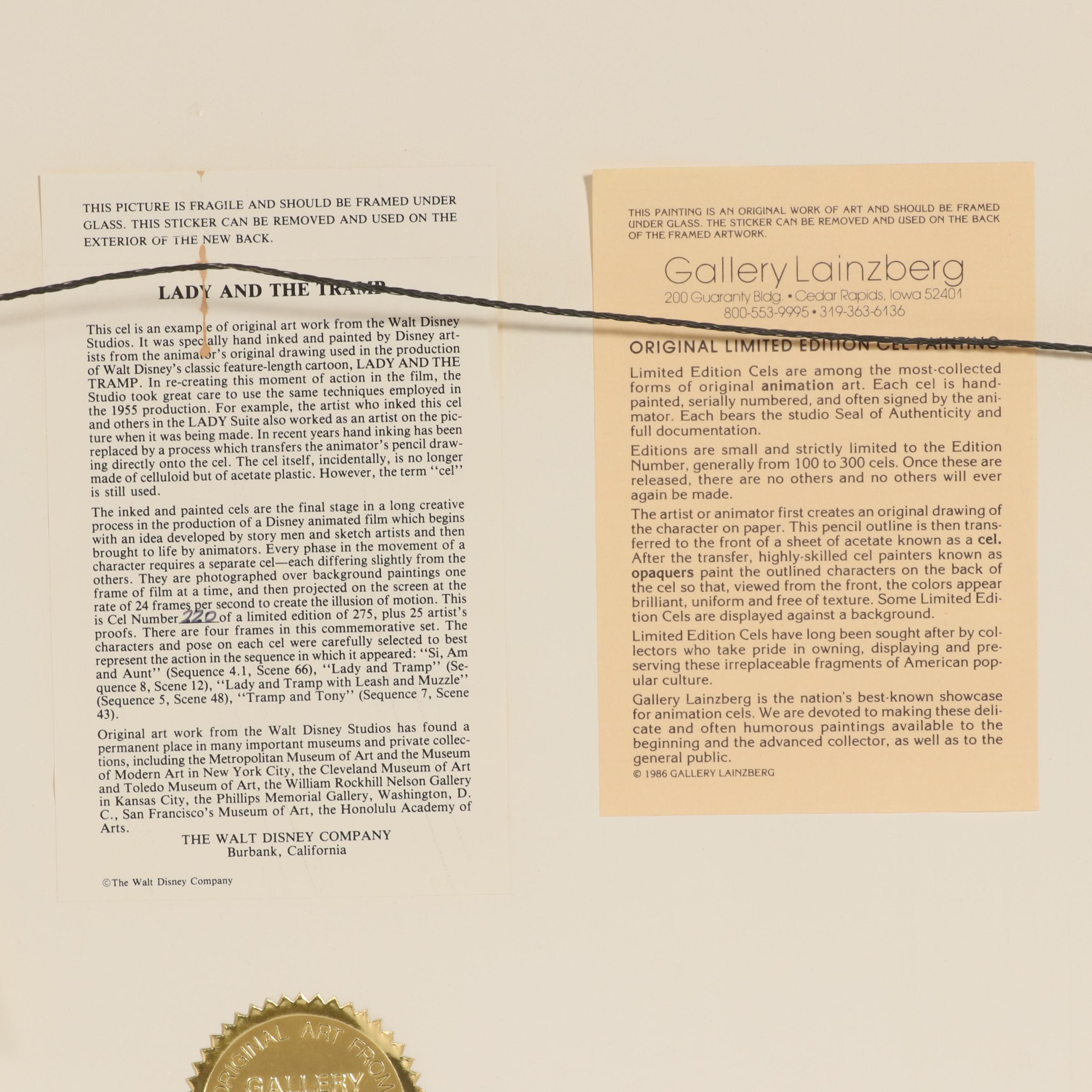 Disney "Lady and the Tramp" Hand-Painted Animation Cel