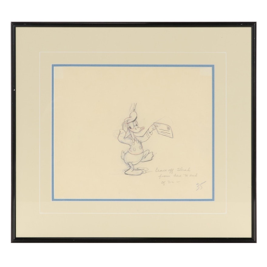 Disney Graphite Animation Drawing of Donald Duck "The New Spirit"