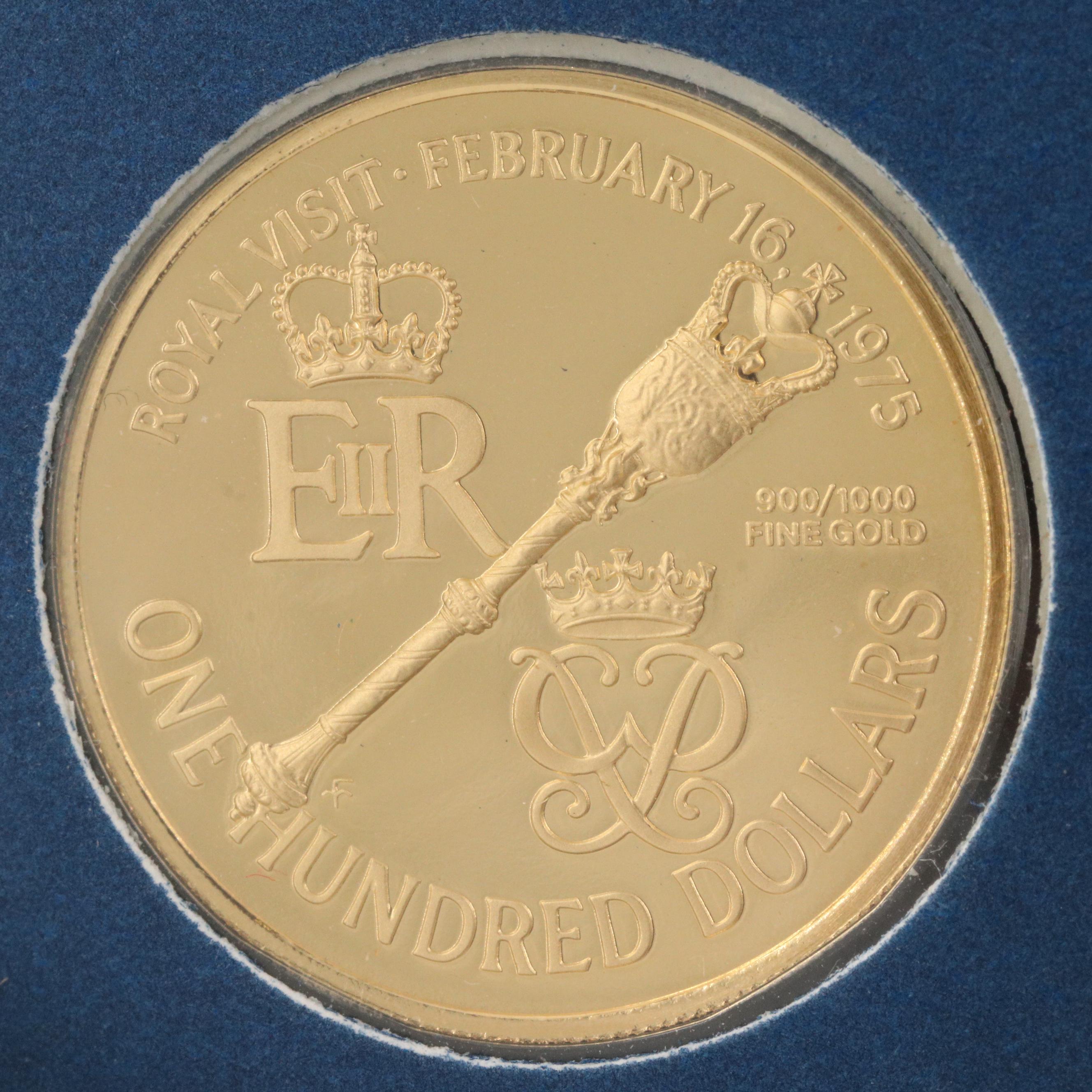 1975 Bermuda $100 "Royal Visit" Gold Coin and Stamp Set