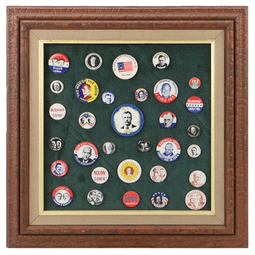 Political Campaign Pins Including Dwight D. Eisenhower, Richard Nixon, and More