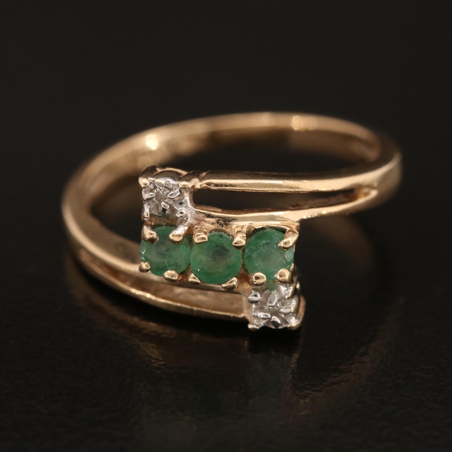 10K Emerald and Diamond Bypass Ring