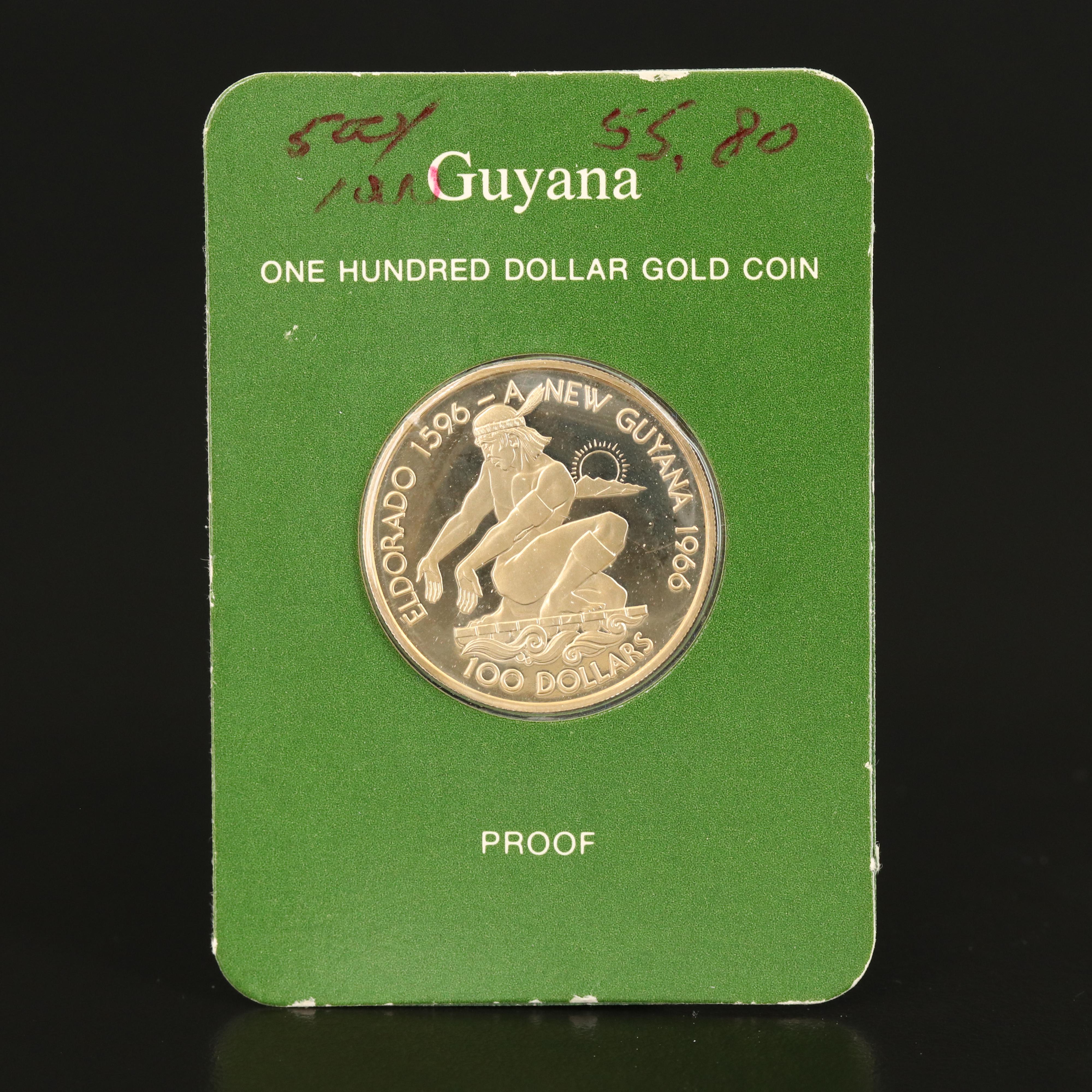 1976 Guyana $100 Proof Gold Coin