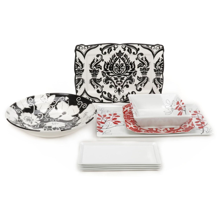 The Cellar White Ware Floral Bowl and Platter with Other Serving Dishes