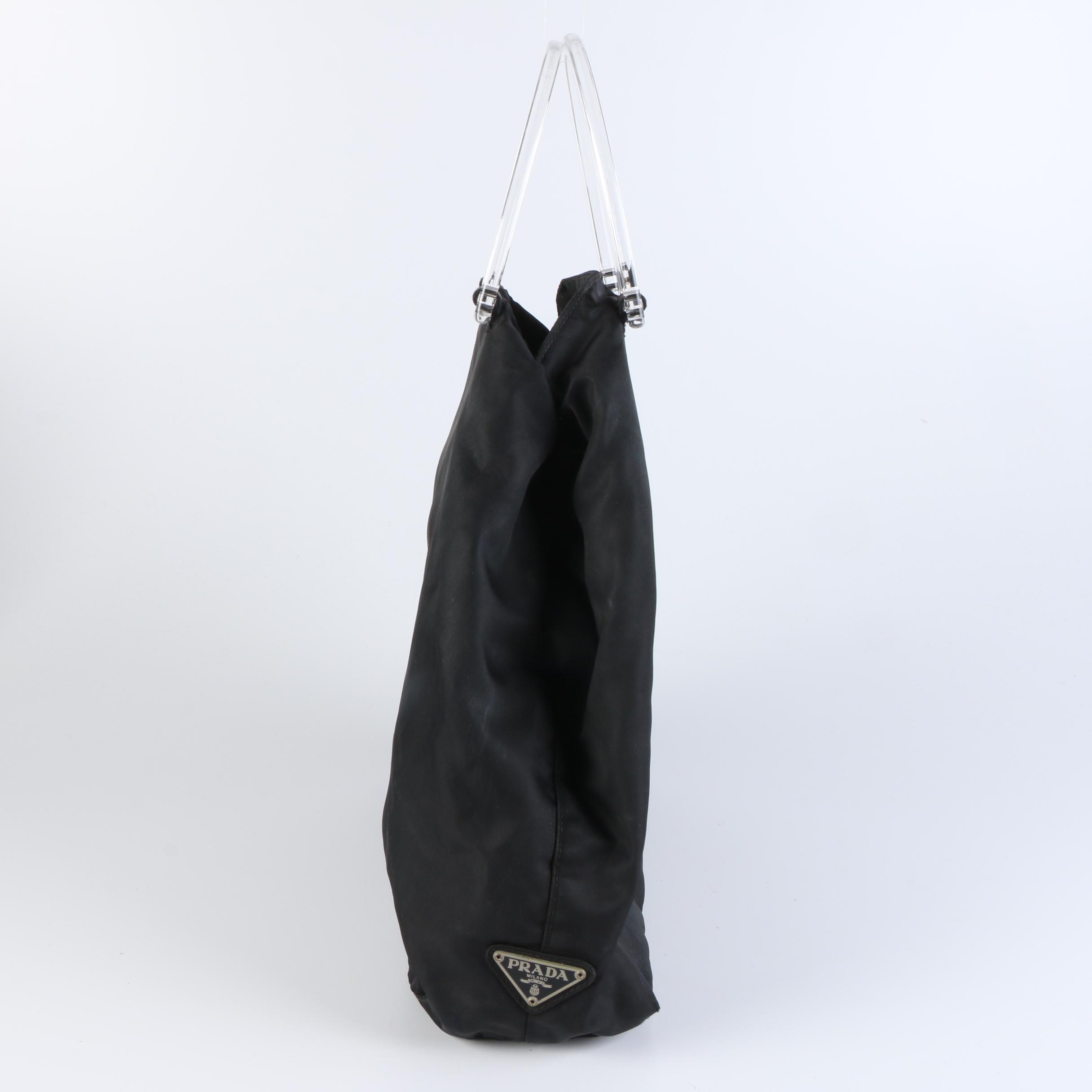 Prada Top Handle Bag in Black Tessuto Nylon with Plastic Handles