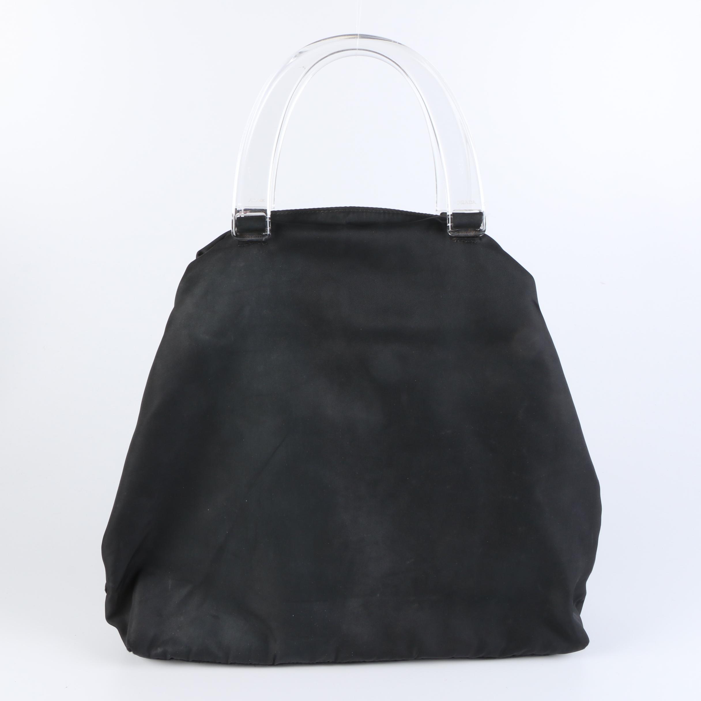 Prada Top Handle Bag in Black Tessuto Nylon with Plastic Handles
