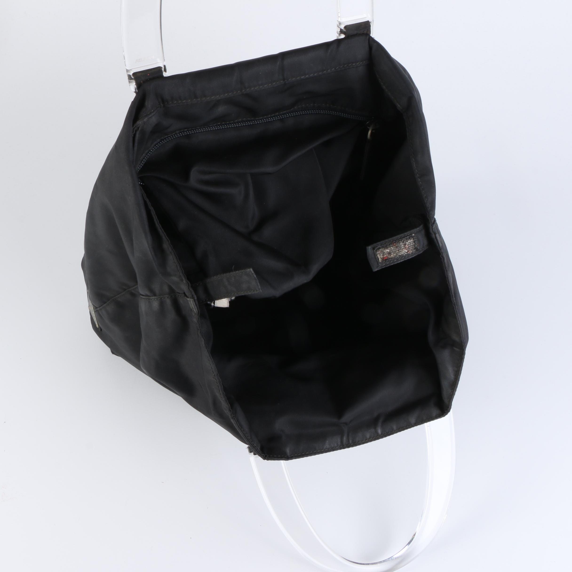 Prada Top Handle Bag in Black Tessuto Nylon with Plastic Handles