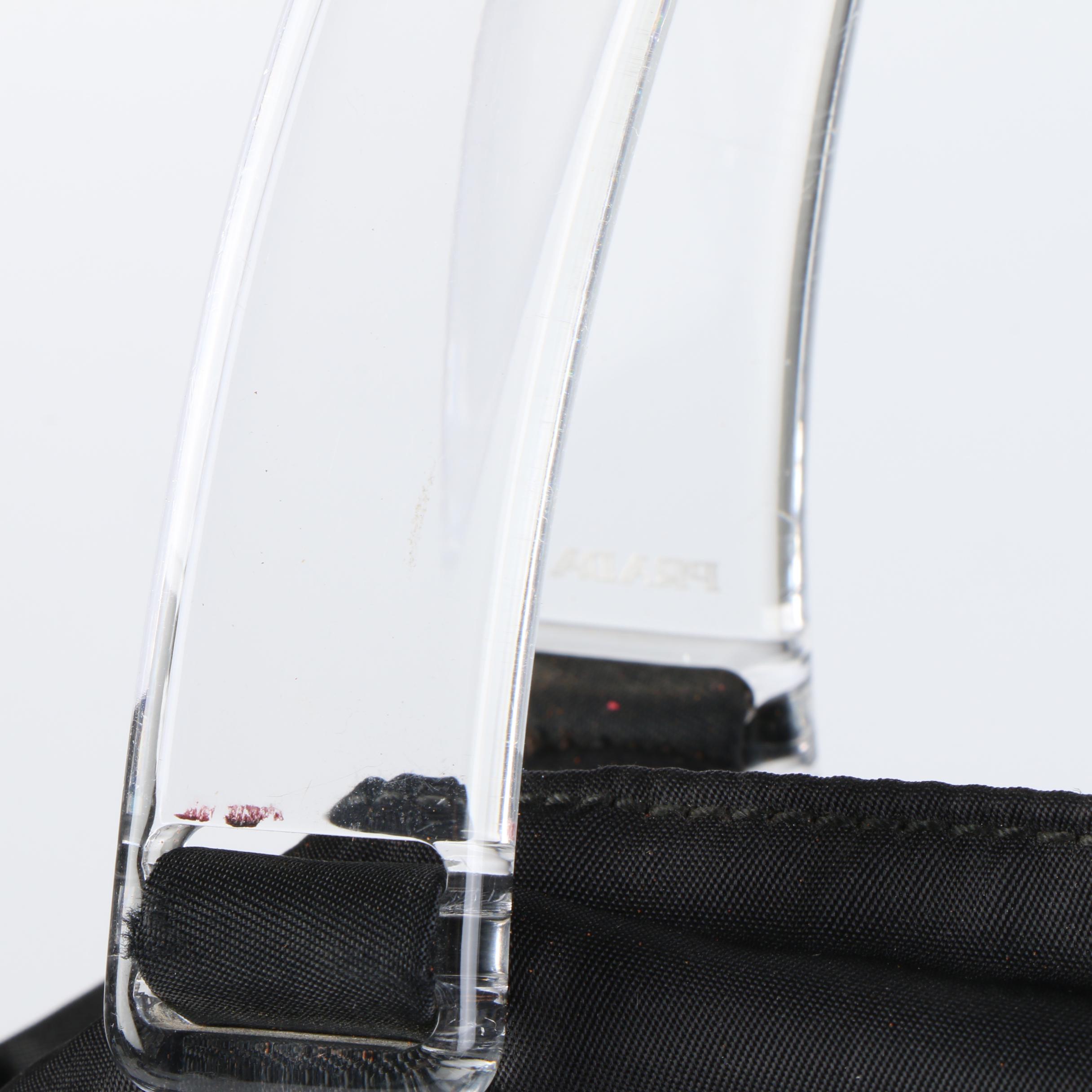 Prada Top Handle Bag in Black Tessuto Nylon with Plastic Handles